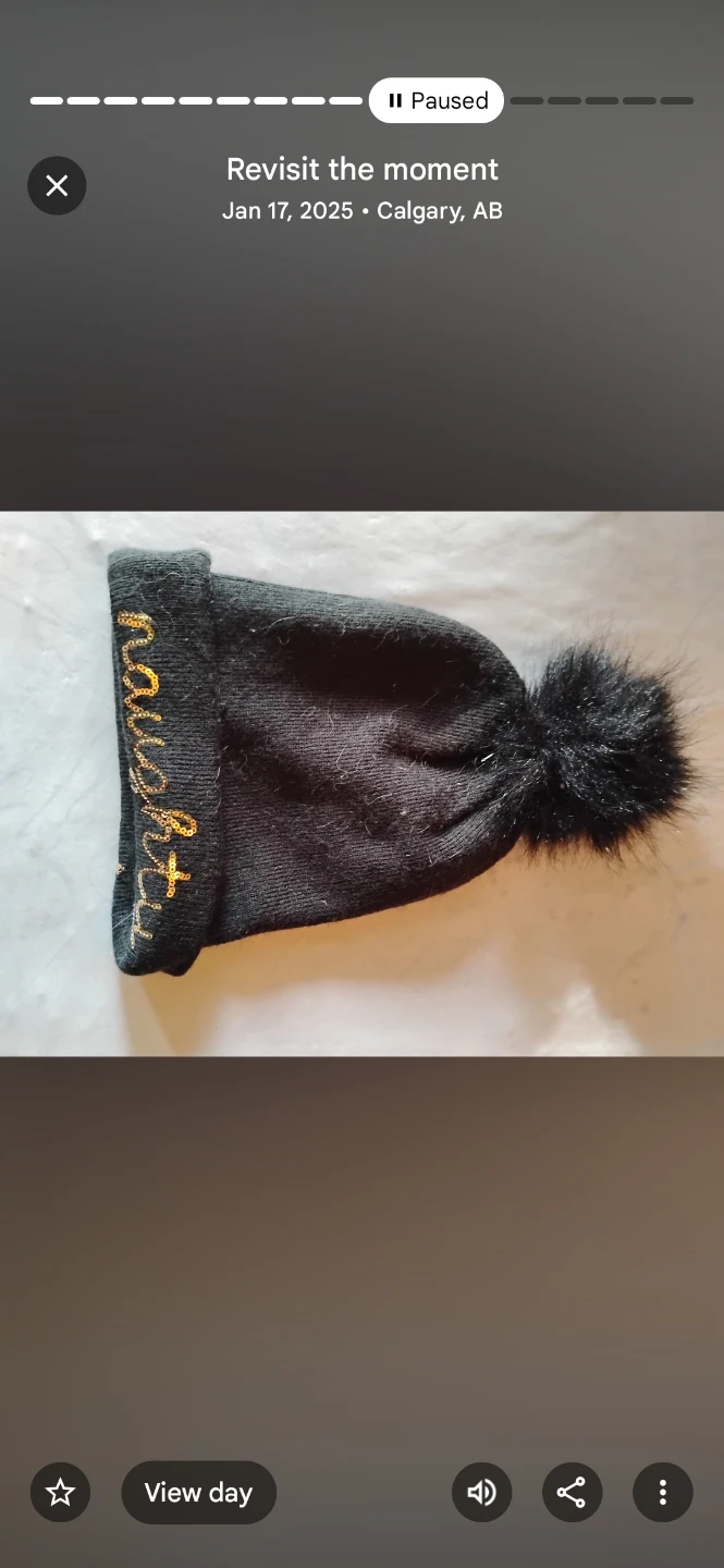 Black Beanie with Gold "Naughty" Embroidery and Pom Pom