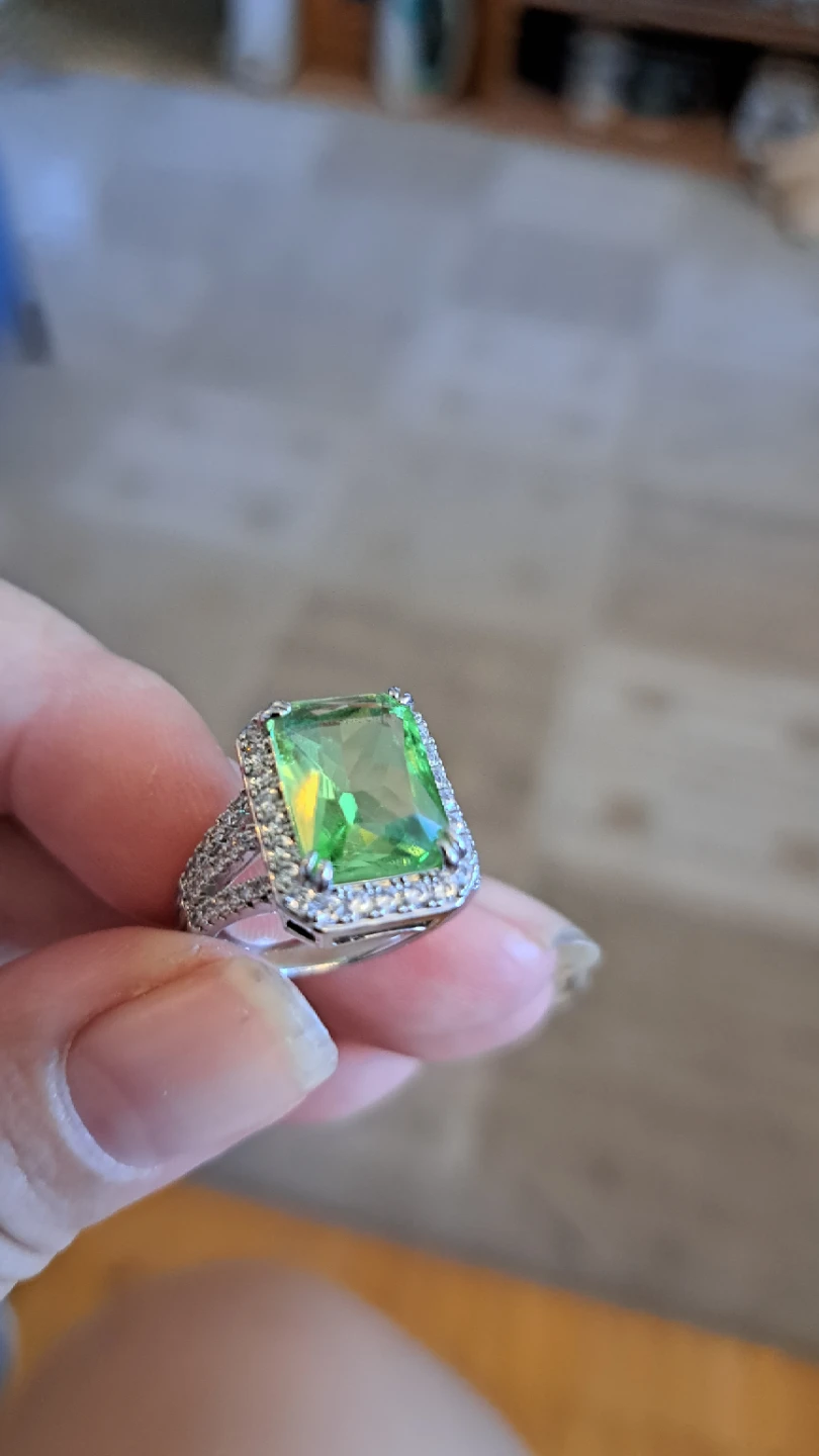 Rondelle Green Gem Ring with Silver Band