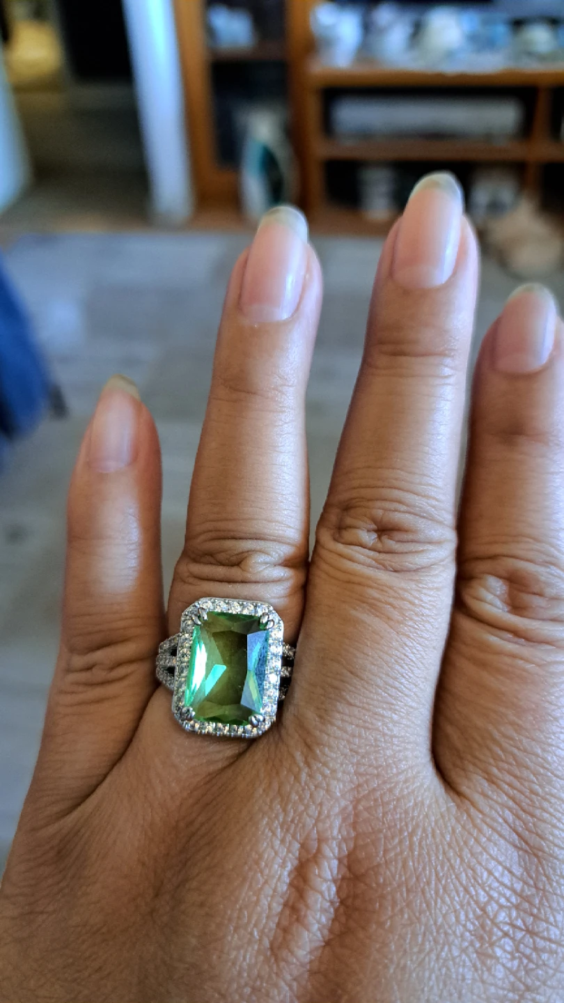 Rondelle Green Gem Ring with Silver Band - photo 2