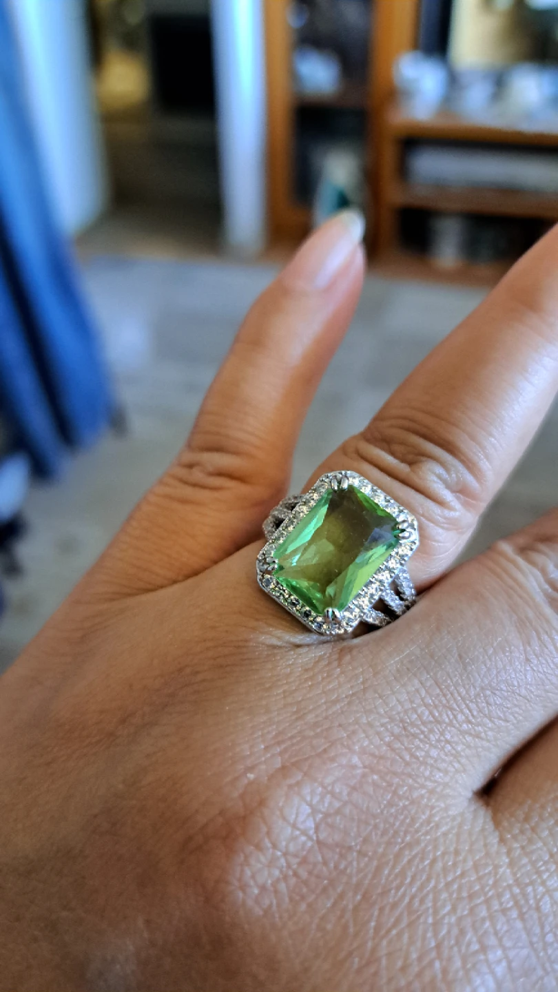 Rondelle Green Gem Ring with Silver Band - photo 3