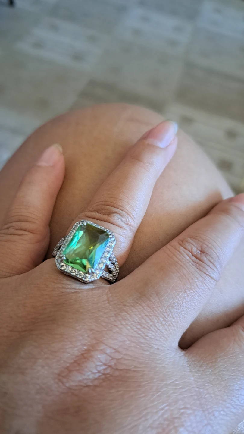 Rondelle Green Gem Ring with Silver Band - photo 4