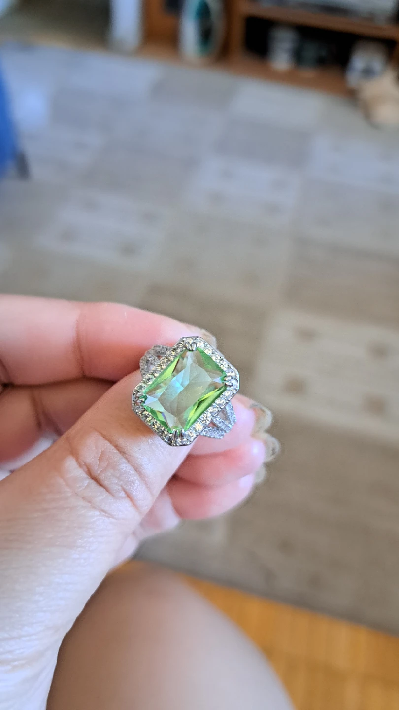 Rondelle Green Gem Ring with Silver Band - photo 5