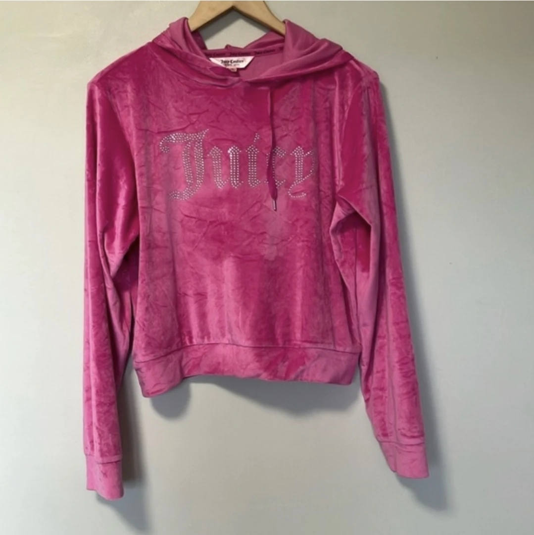 JUICY COUTURE Pink Velour Rhinestone Logo Hoodie - NWOT Large