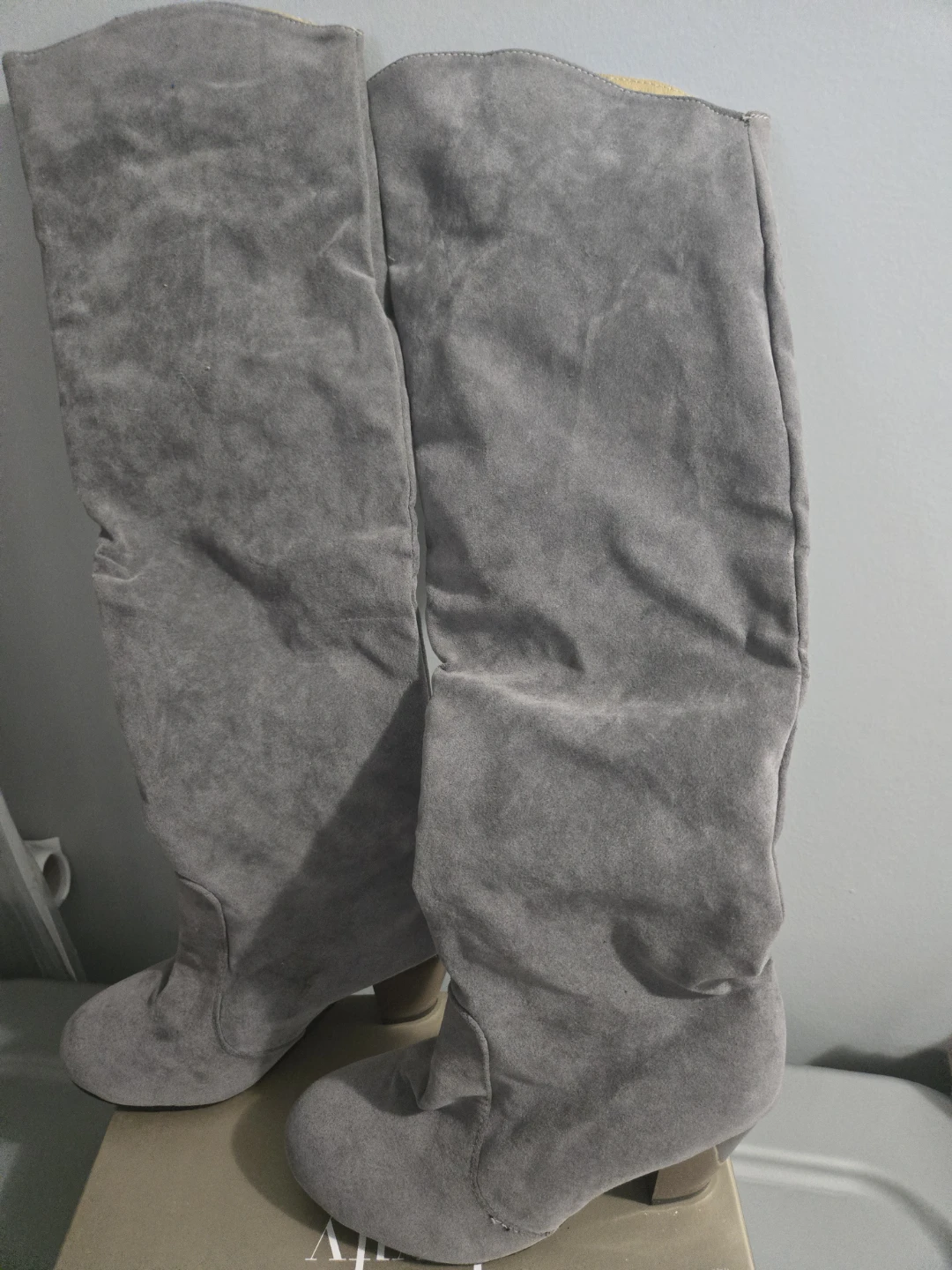 Grey Suede Knee-High Boots New