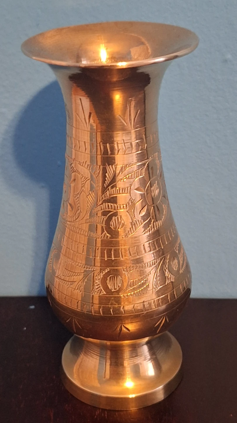 Vintage Brass Vase with Engraved Floral Design - photo 3