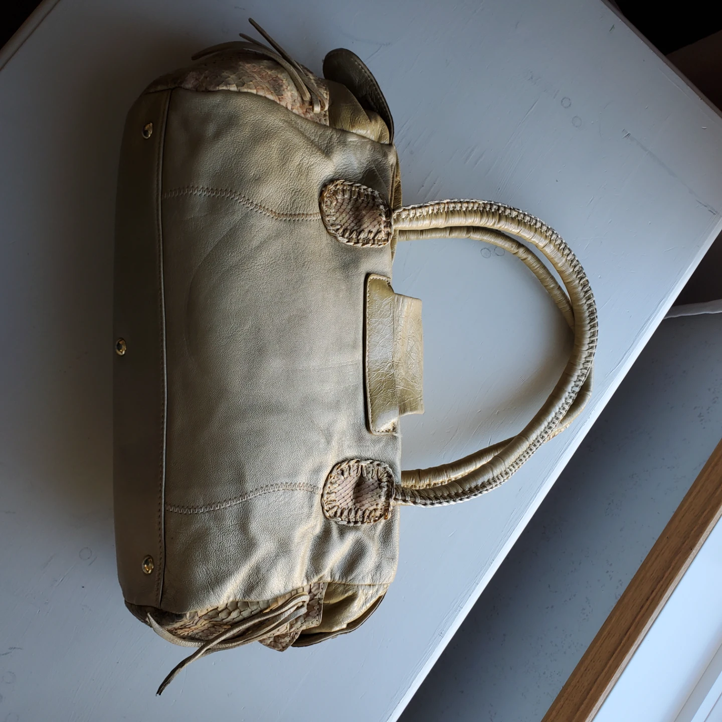 Carlos Falchi Lamb and Snake Leather Satchel Shoulder Bag