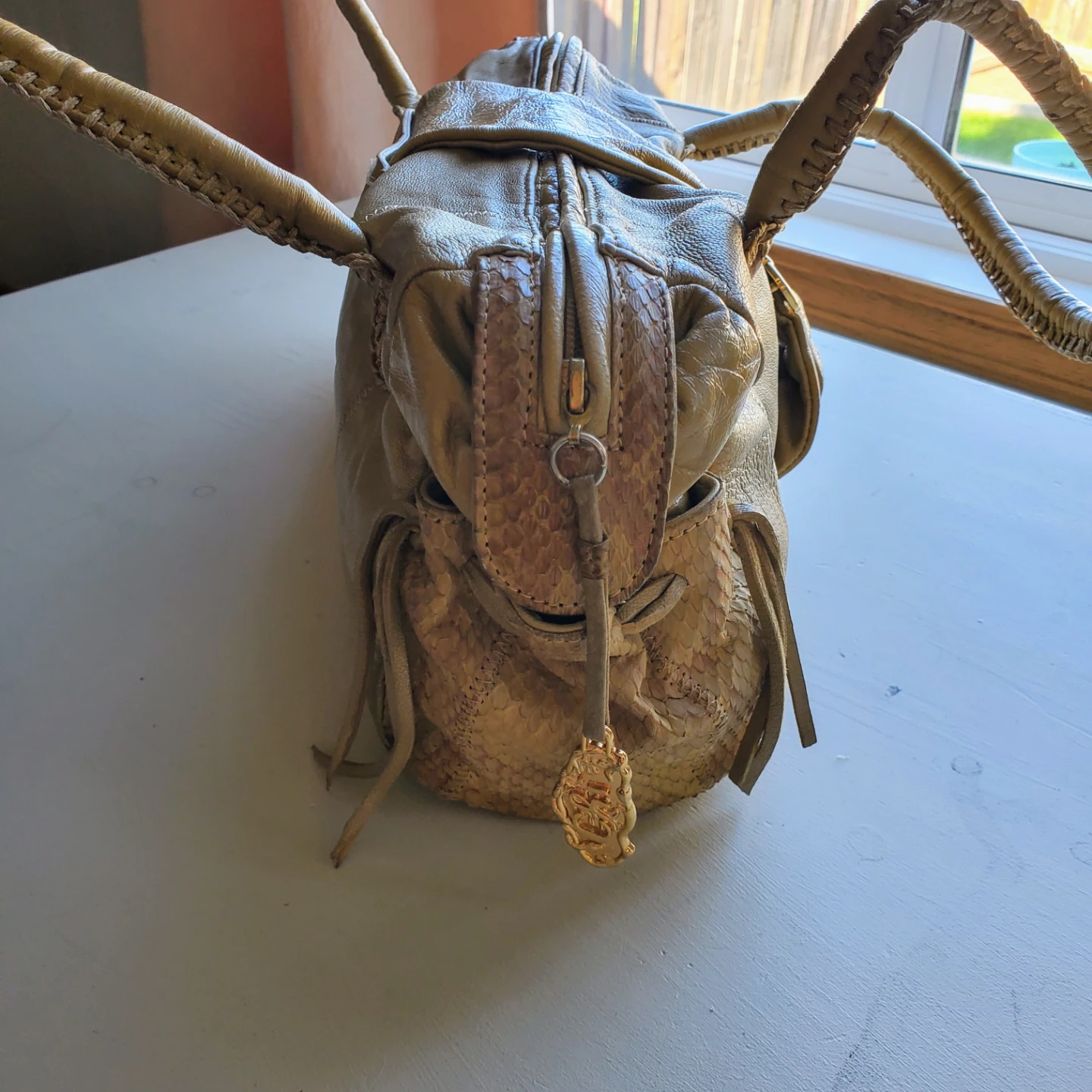 Carlos Falchi Lamb and Snake Leather Satchel Shoulder Bag - photo 5