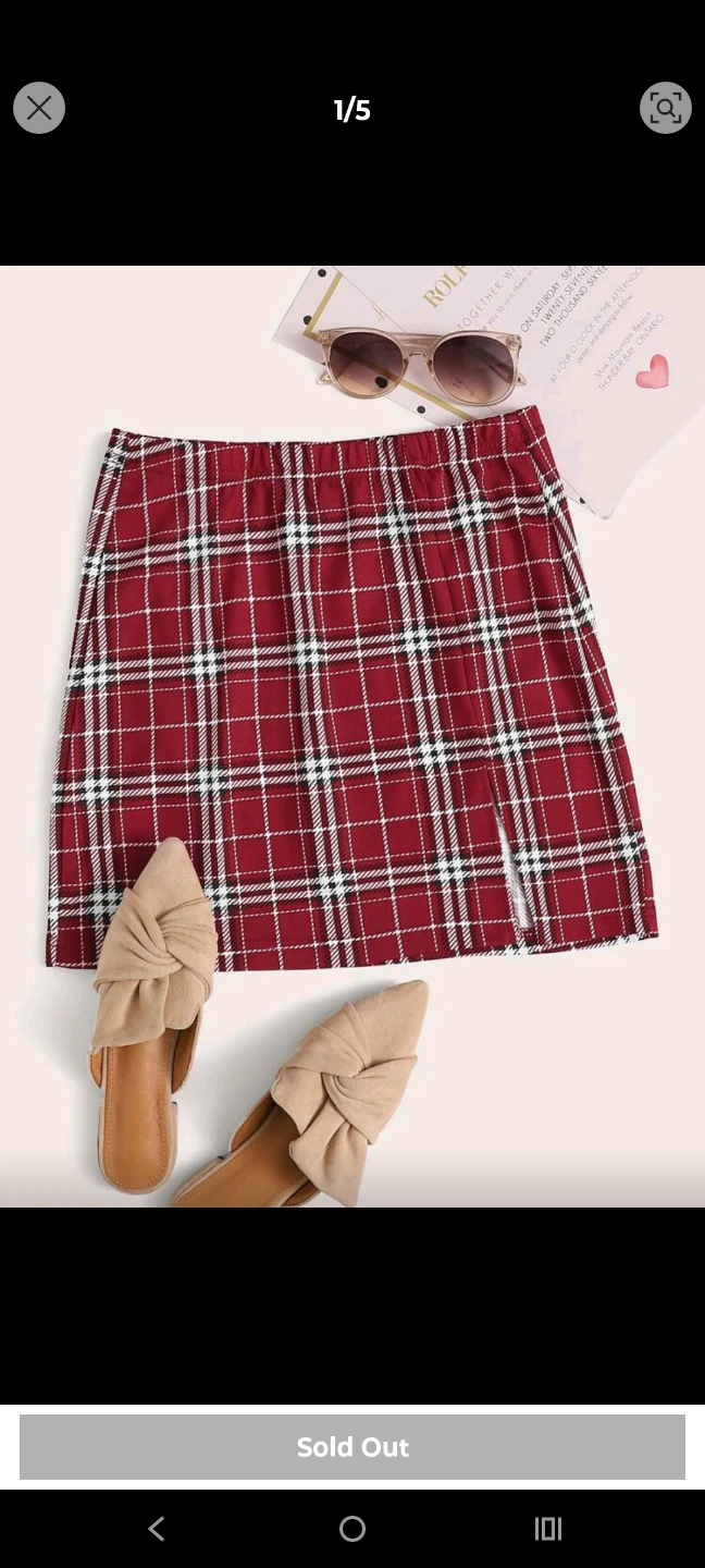 Red Plaid Mini Skirt with Slit