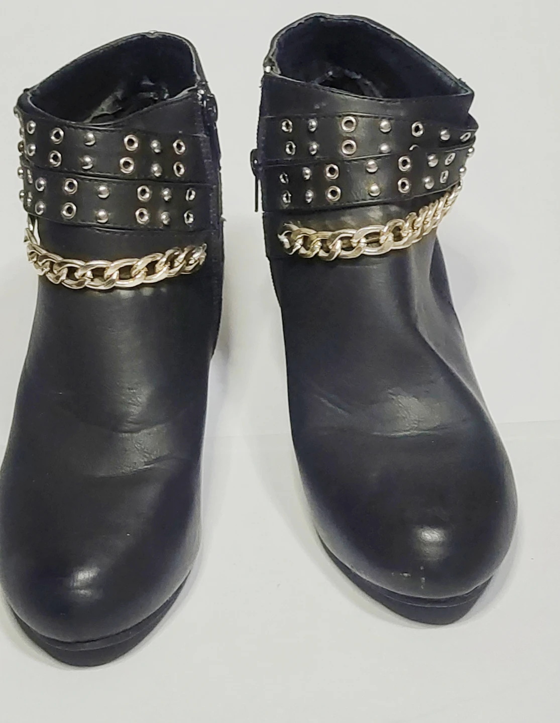 Black Ankle Boots with Gold Chain and Studs Size 8