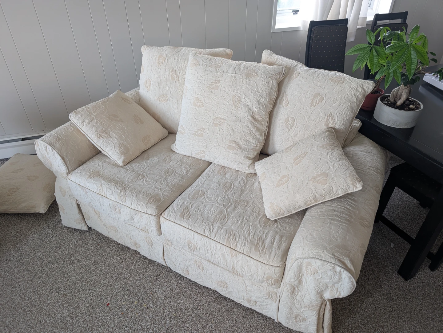 Cream Loveseat Sofa Set with Textured Floral Pattern - photo 2