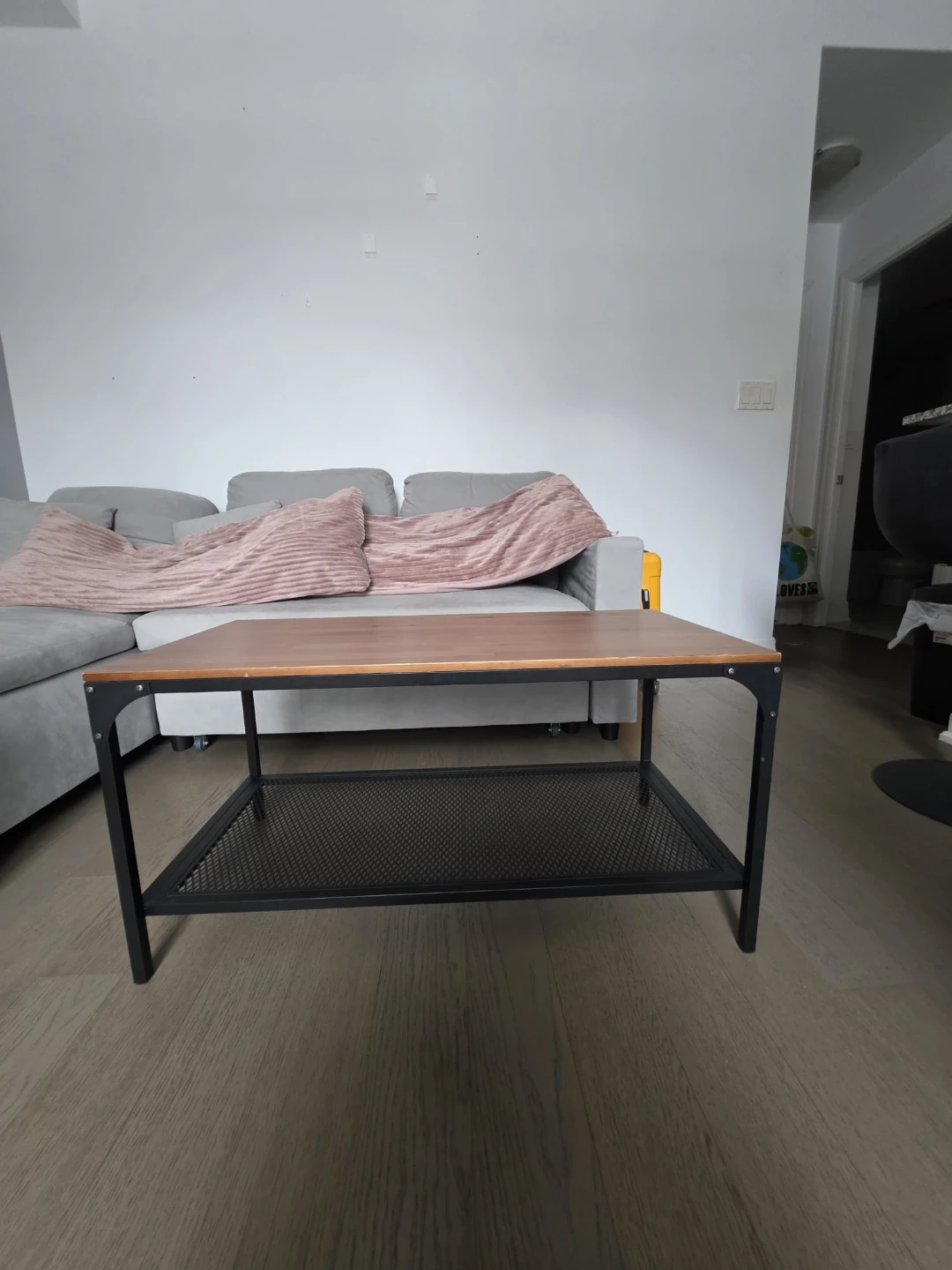 Wooden Top Coffee Table with Metal Shelf - photo 2
