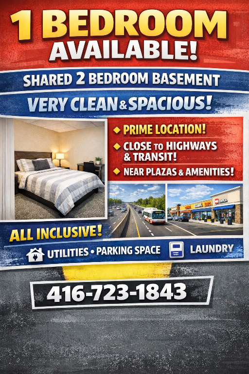 1 Bedroom Available in Shared Basement