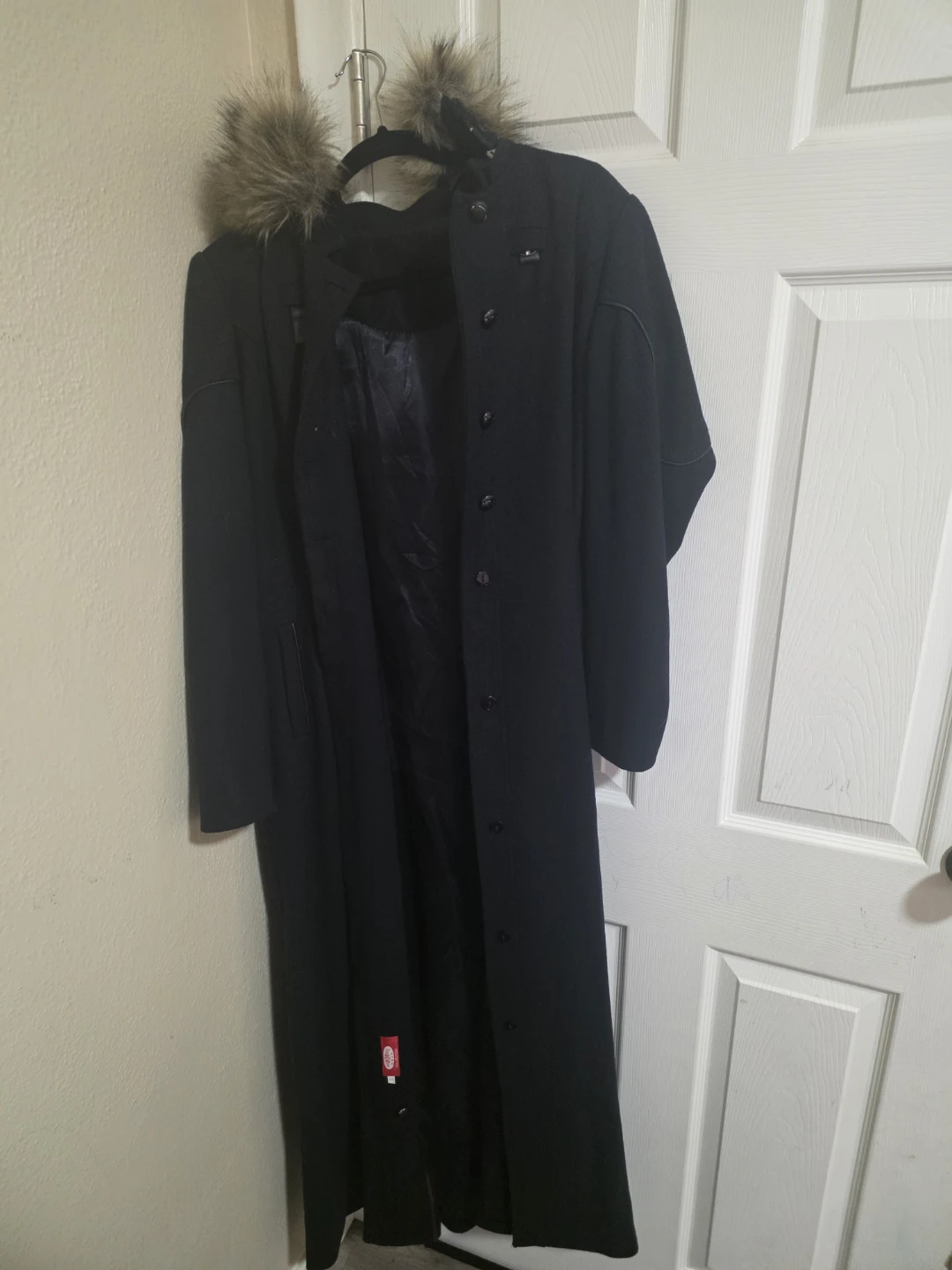 Black Maxi Coat with Fur Hood
