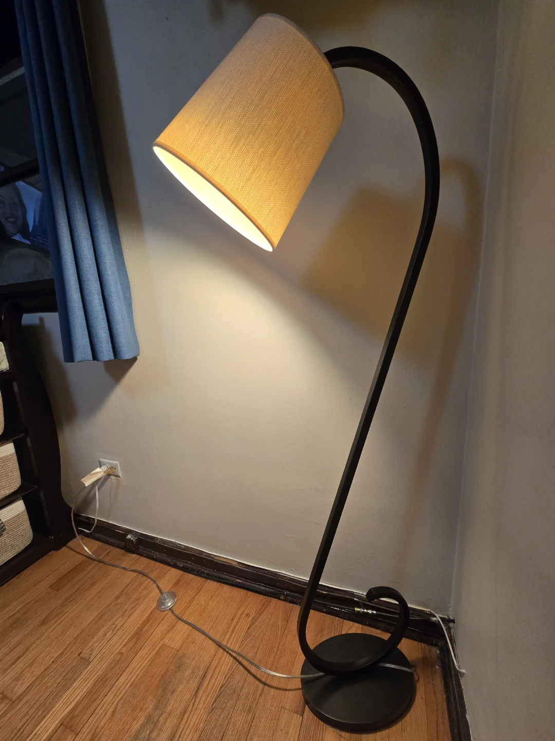 Black Arc Floor Lamp with Cream Shade