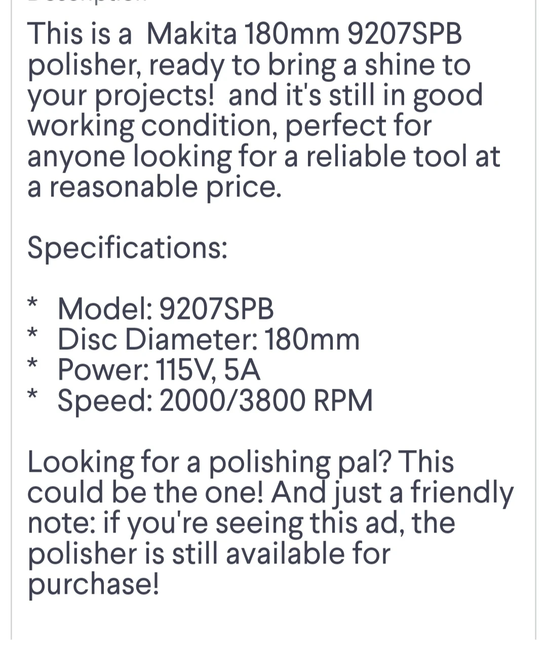 Makita 180mm Polisher 9207SPB/ 115V,5A - photo 4