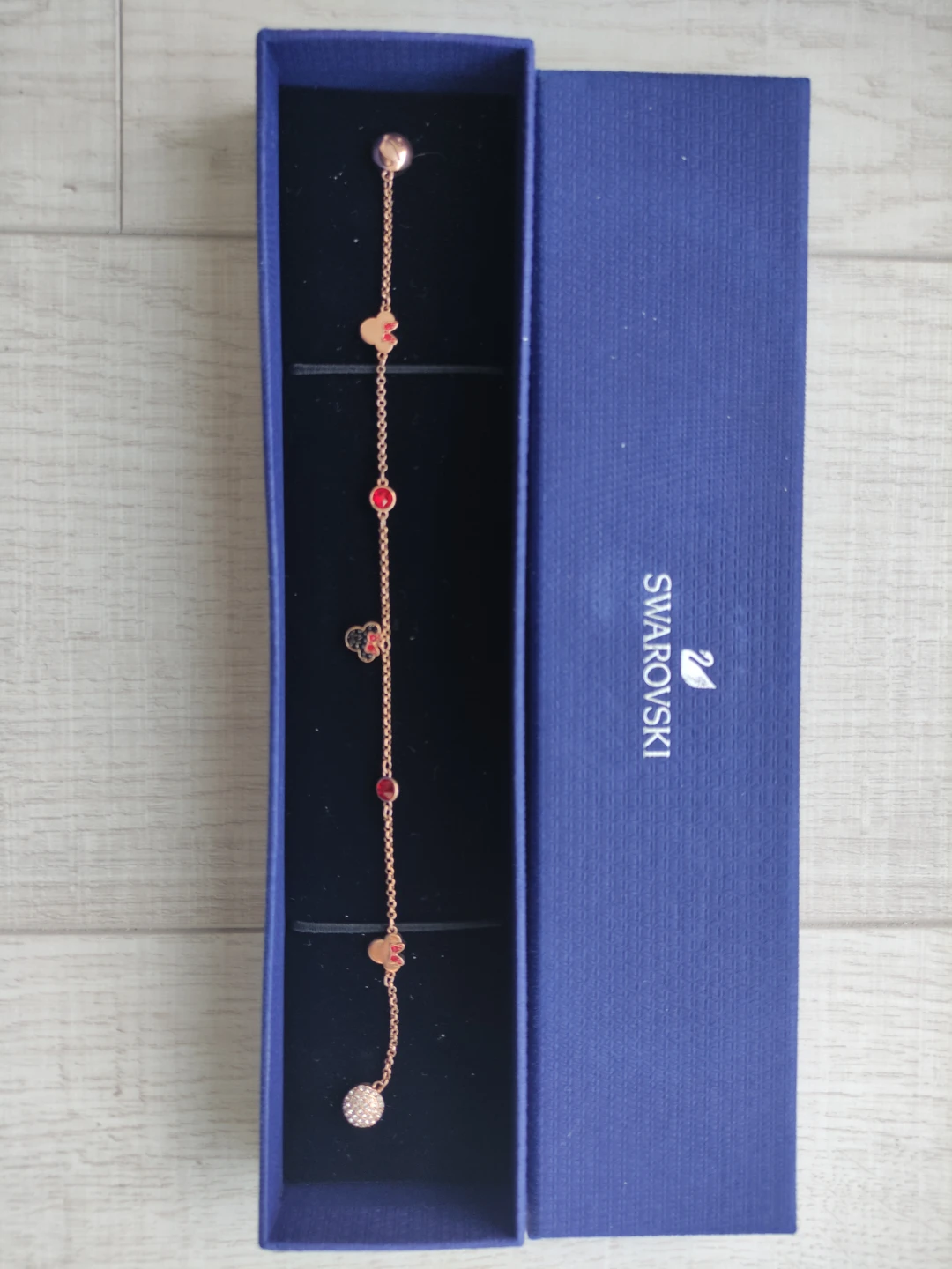 Swarovski Rose Gold Tone Bracelet with Minnie Mouse Charms