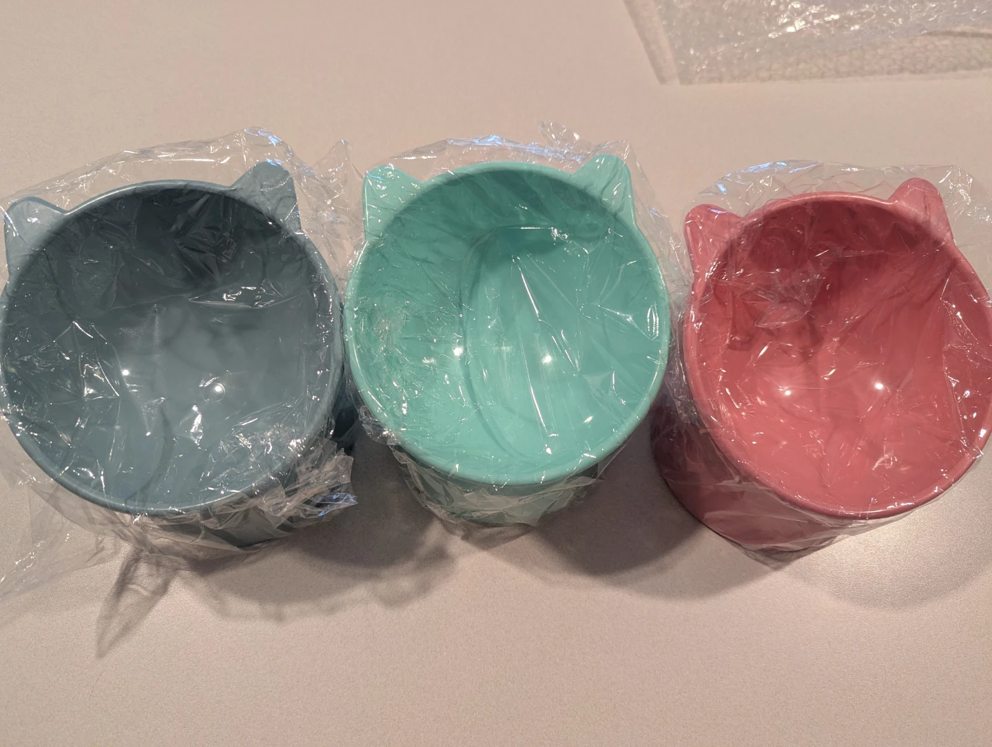Set of 3 Cat Ear Pet Bowls (Pink, Teal, Blue)