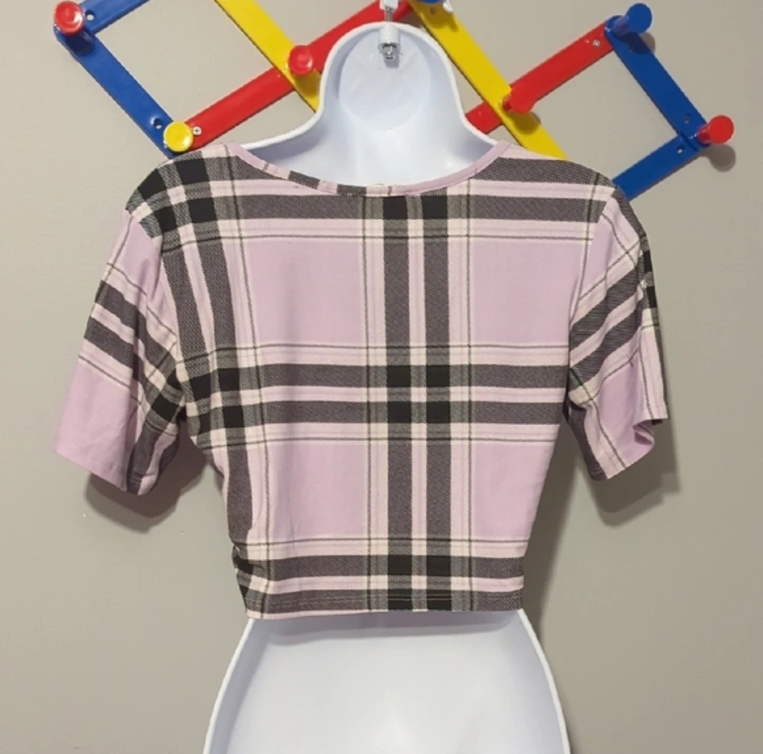 Weekend Edition Pink Plaid Cropped T-Shirt - photo 3