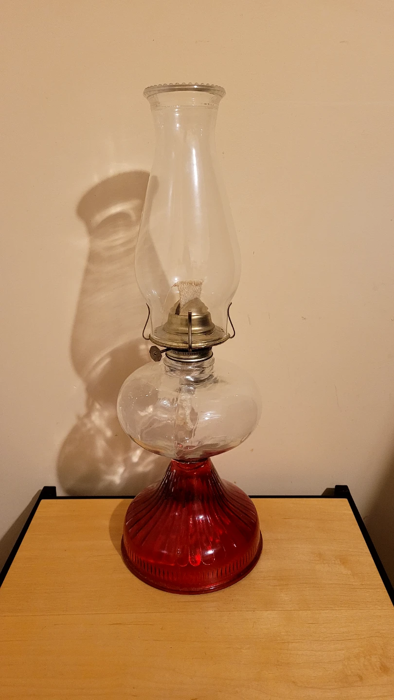 Vintage Ruby Red Kerosene Oil Lamp