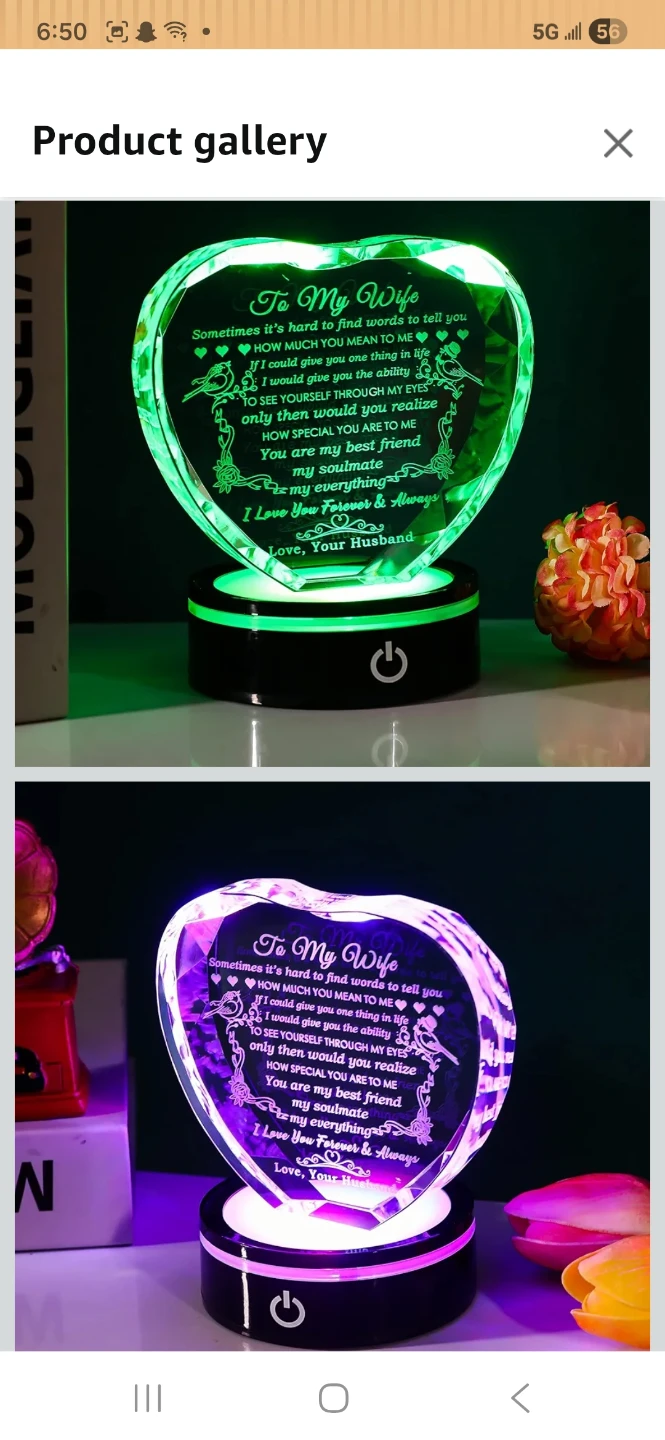 Crystal Heart "To My Wife" LED Lamp - photo 4