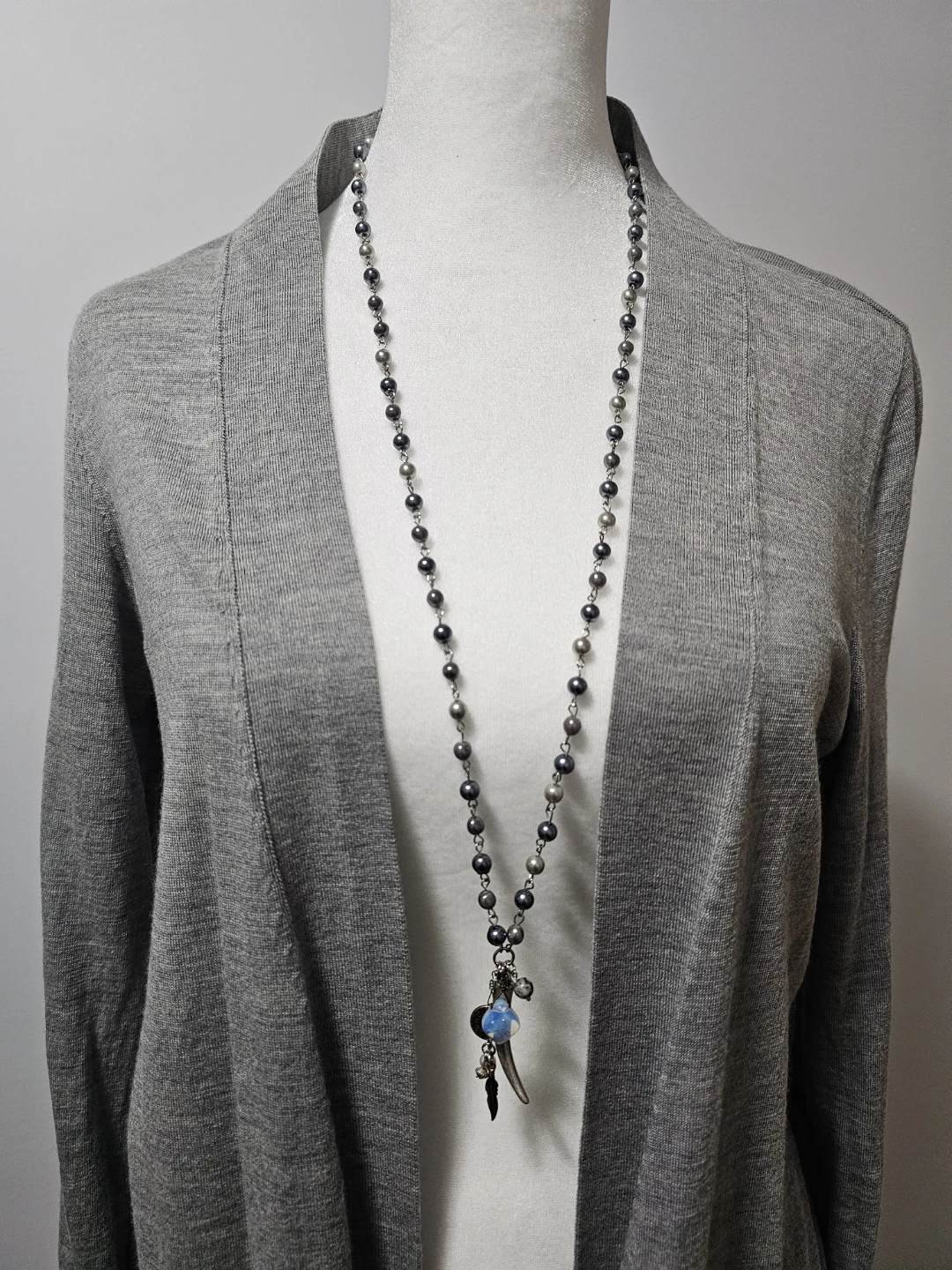 Long Beaded Necklace with Charms