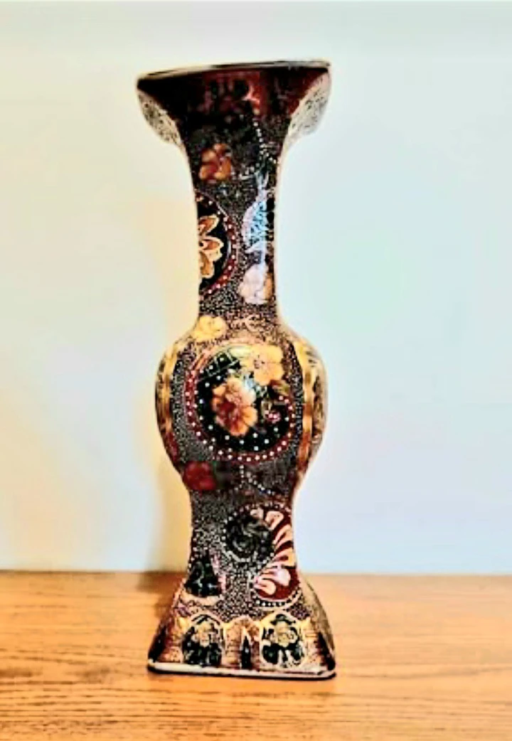 Vtg Satsuma 24Kt Gold Hand Painted Chinese Art Vase - photo 2