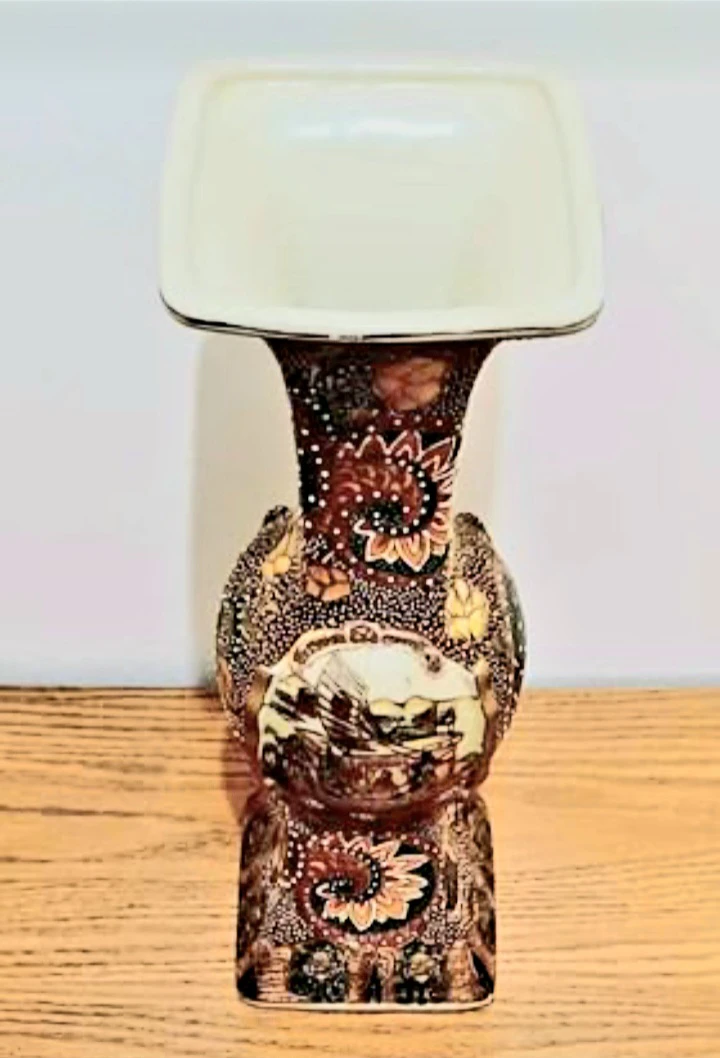 Vtg Satsuma 24Kt Gold Hand Painted Chinese Art Vase - photo 3