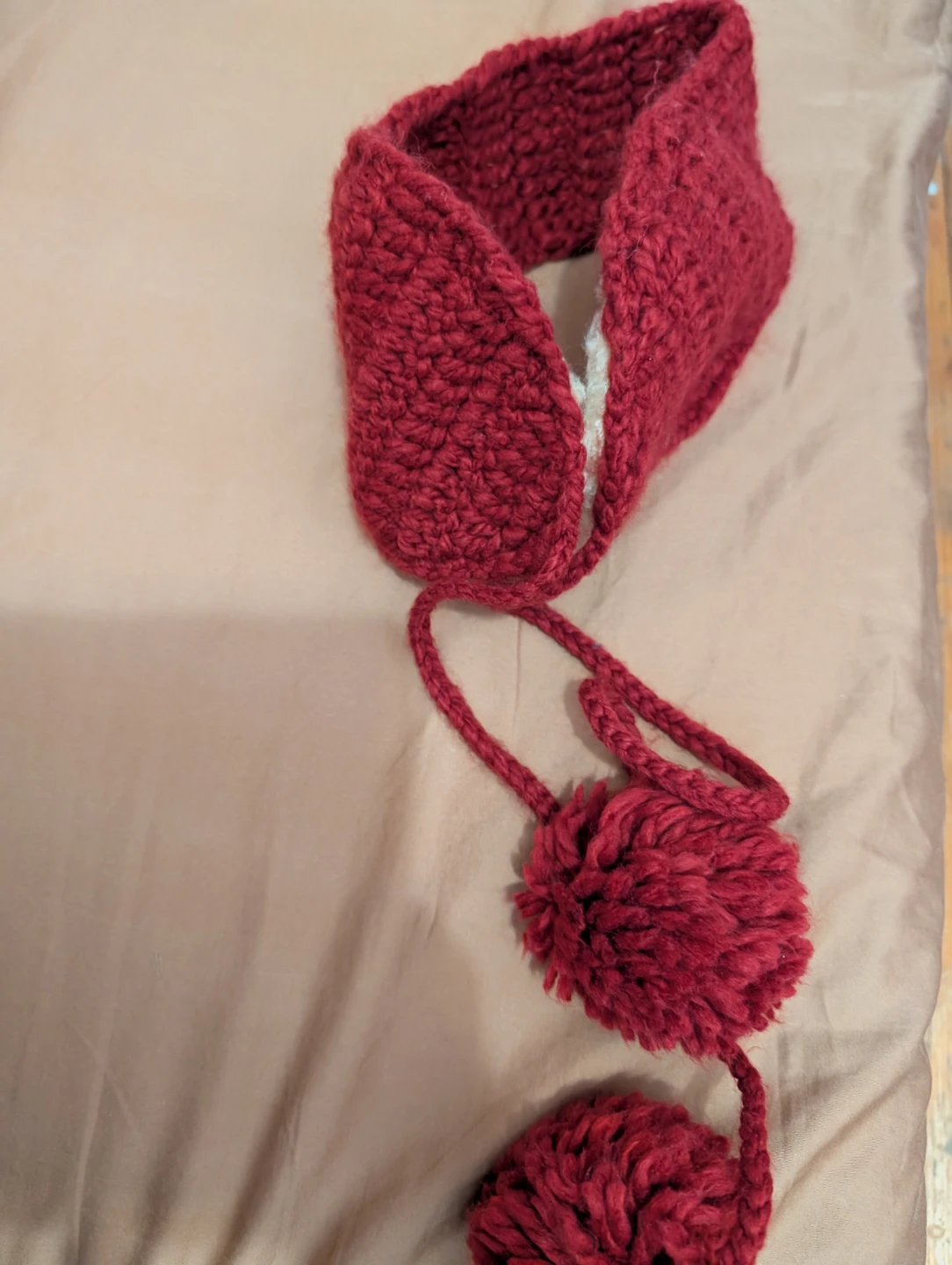Red Knit Ear Warmer with Pompoms🏆 - photo 3