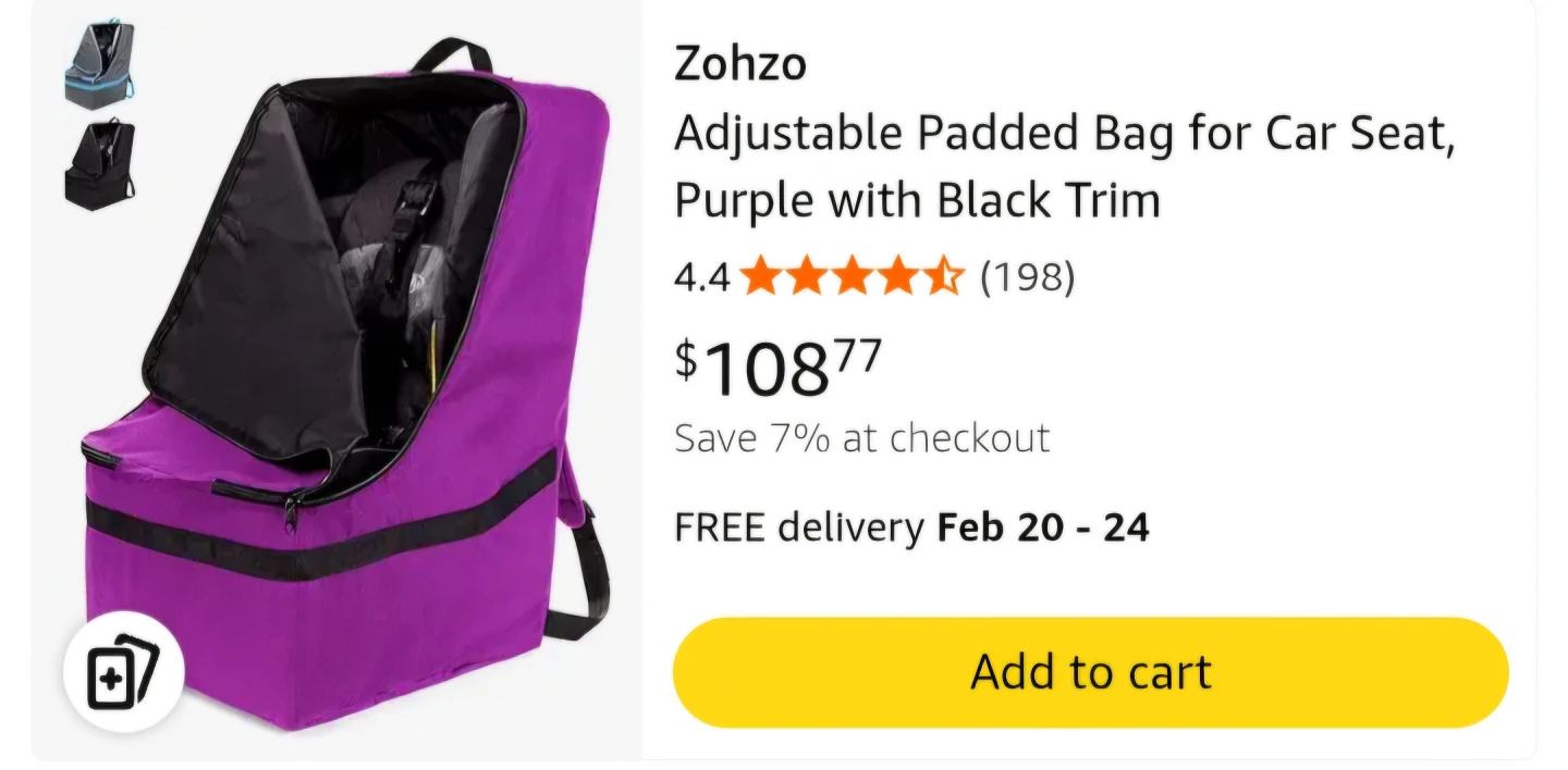 Zohzo Adjustable Padded Car Seat Backpack - Purple 🥕