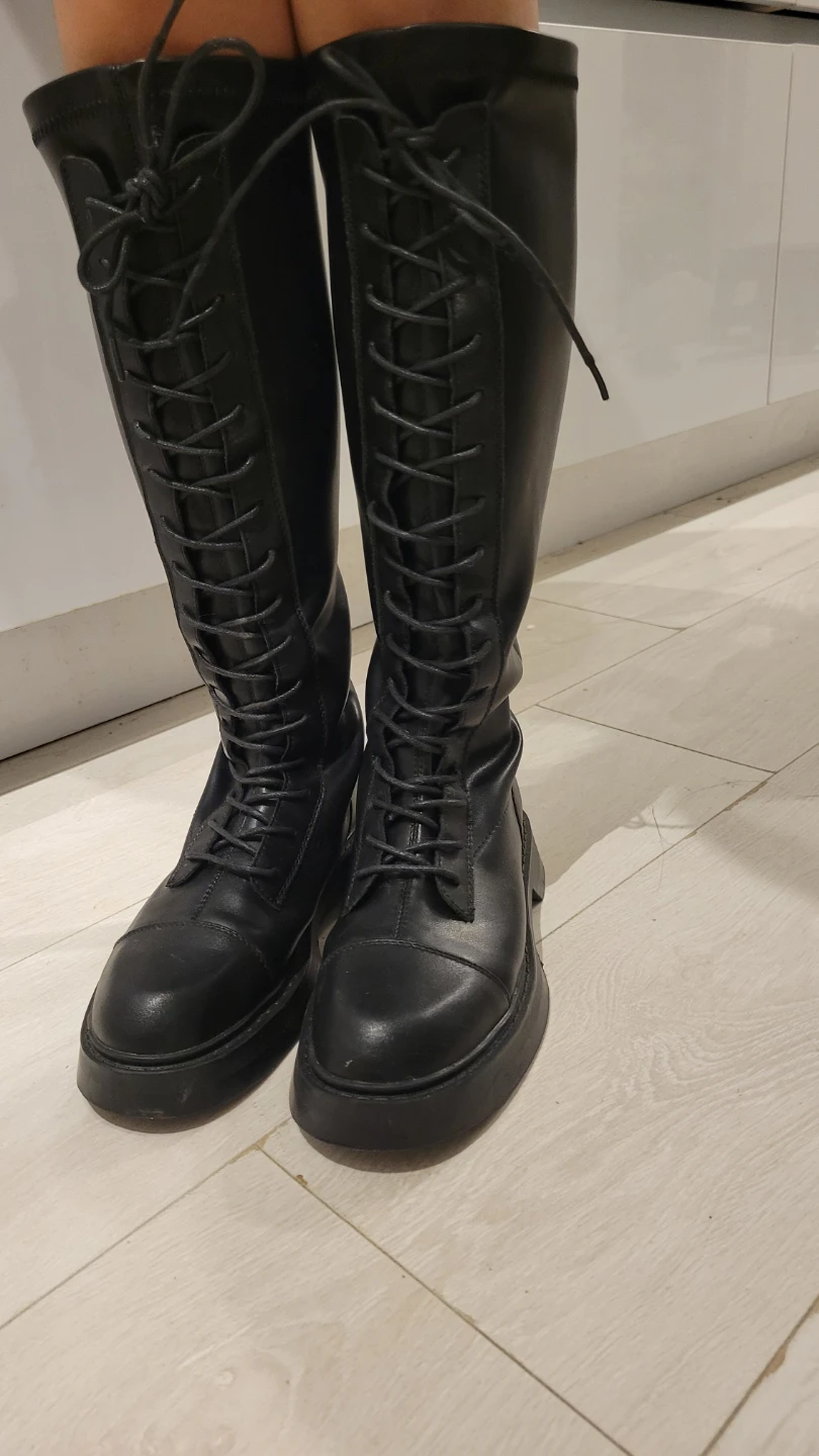 Black Lace-Up Knee-High Boots US 6.5-7
