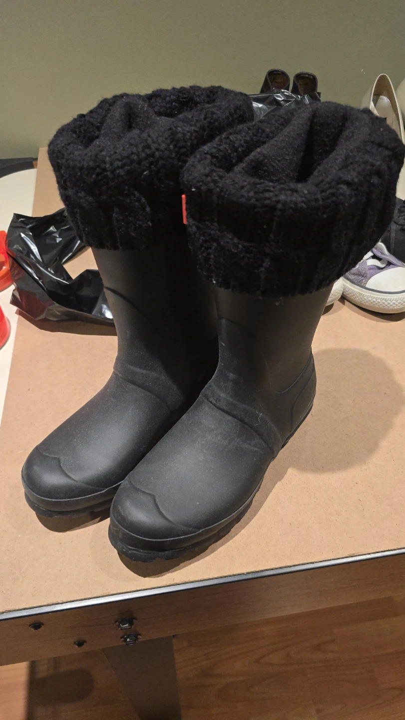 Hunter Women's Black Rubber Boots with Knit Socks - Size 6.5