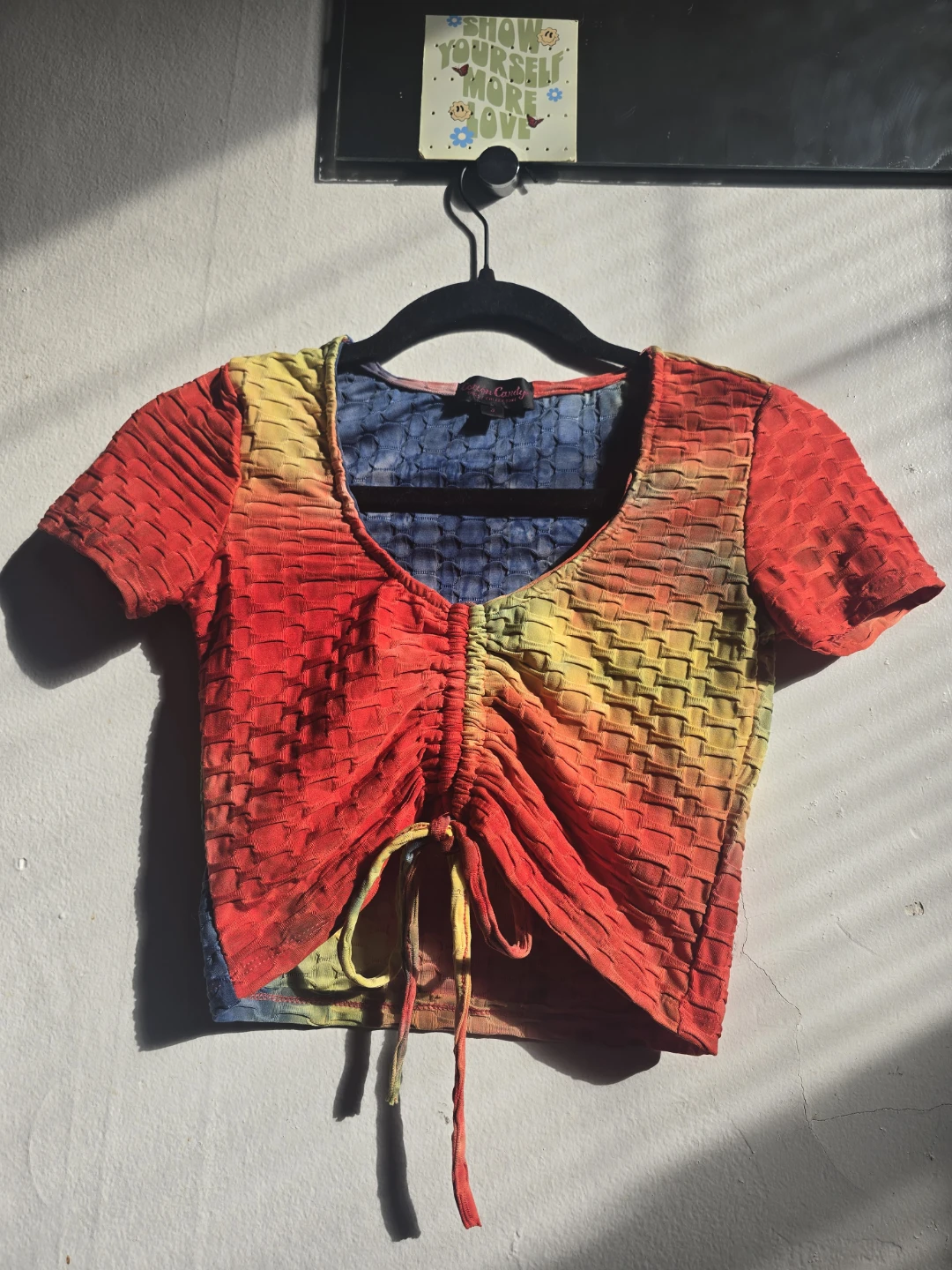 Cotton Candy Rainbow Tie-Dye Ruched Crop Top