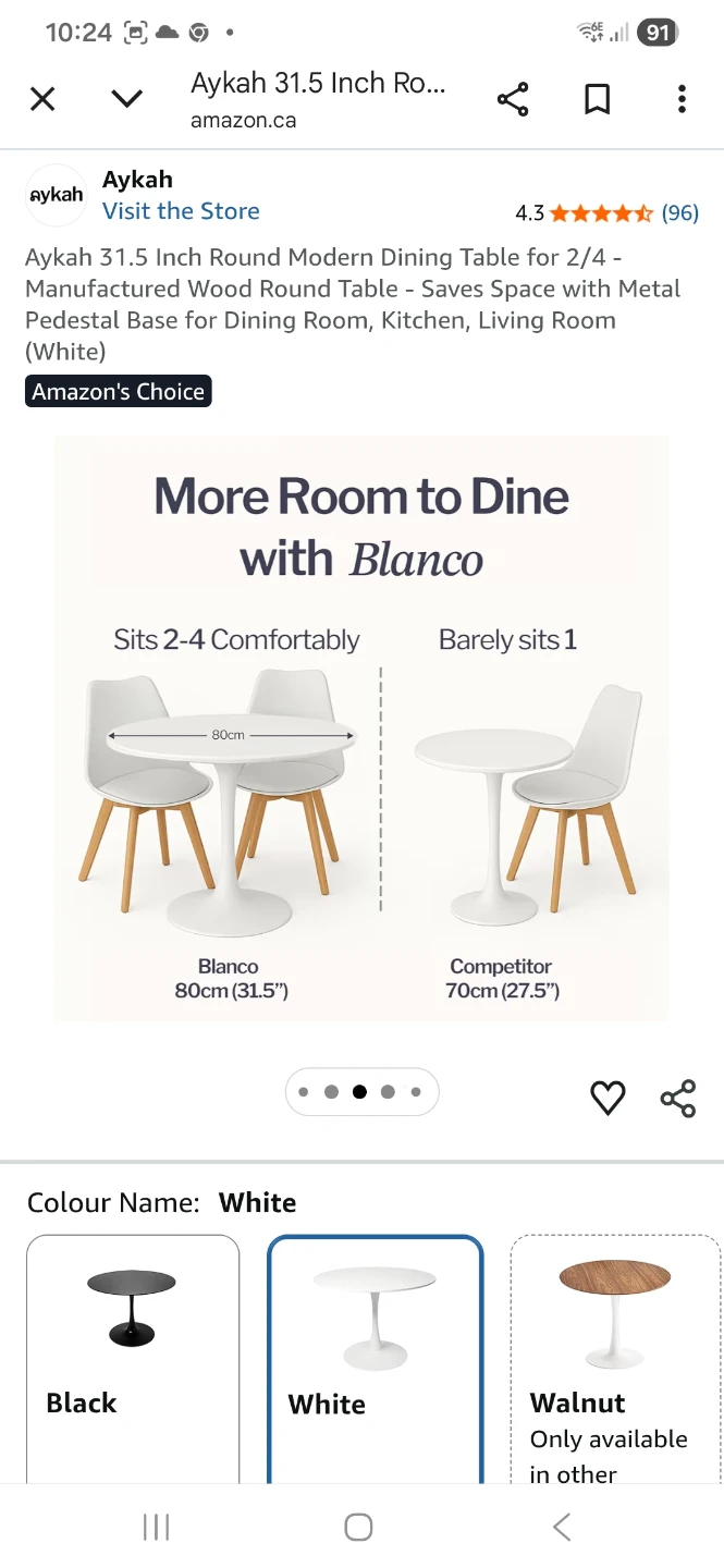 Aykah 31.5 Inch Round Dining Table - White