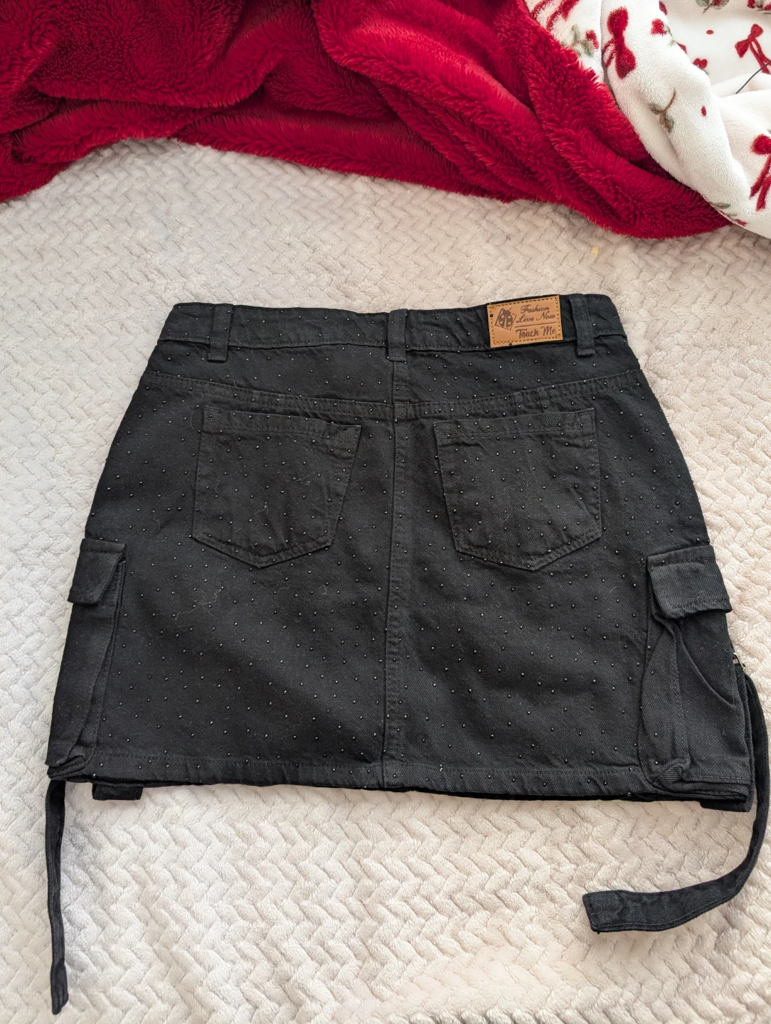 Black Embellished Cargo Mini Skirt