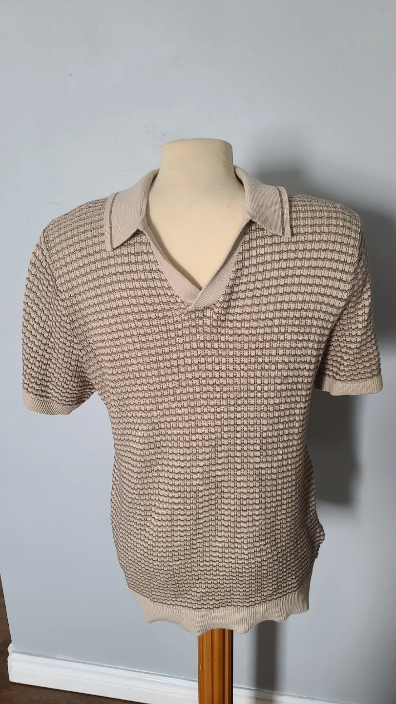 Textured Sweater Polo - Light Brown - Size Large 🏆