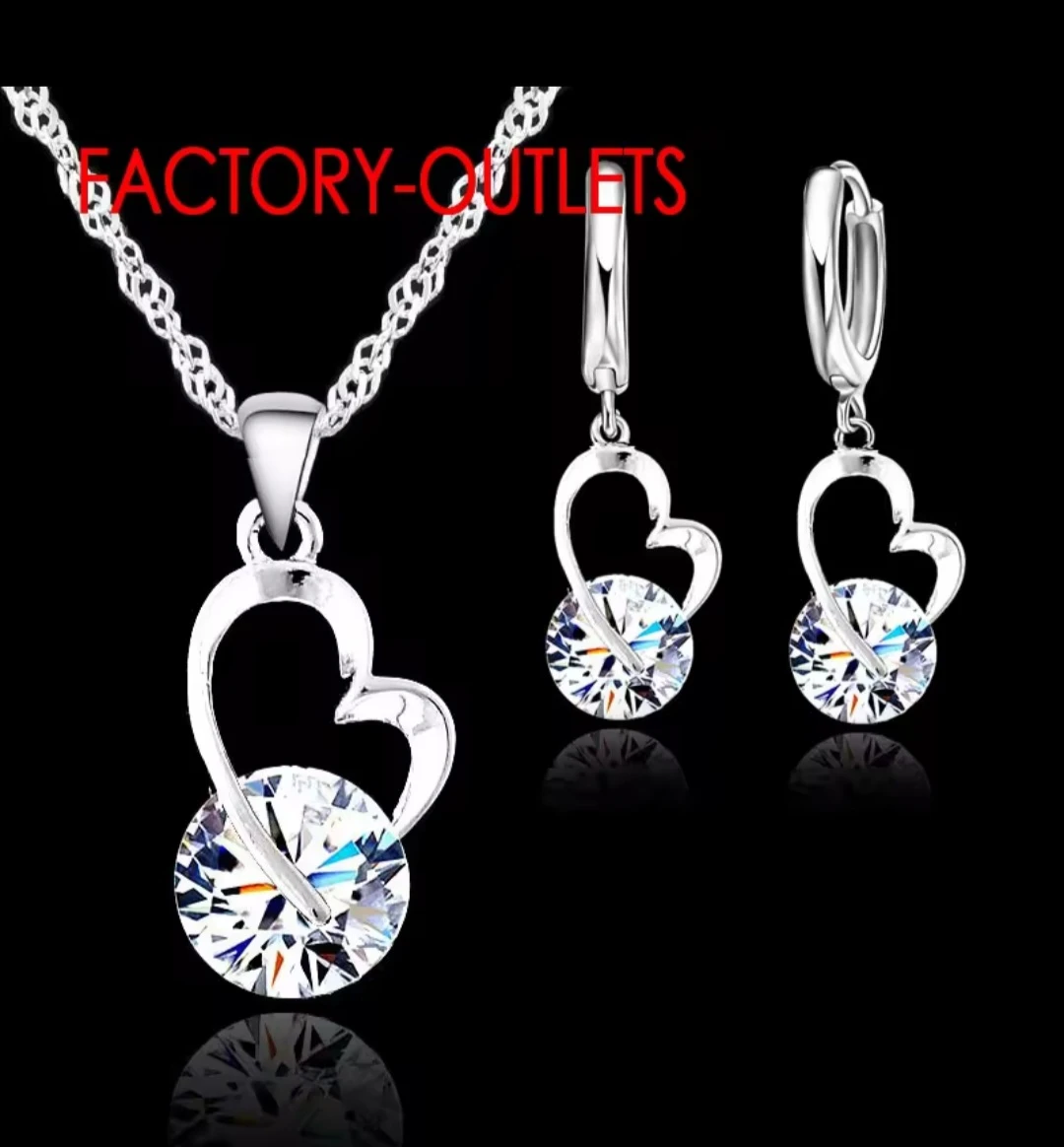 Heart Pendant Necklace and Hoop Earrings Set with Crystals