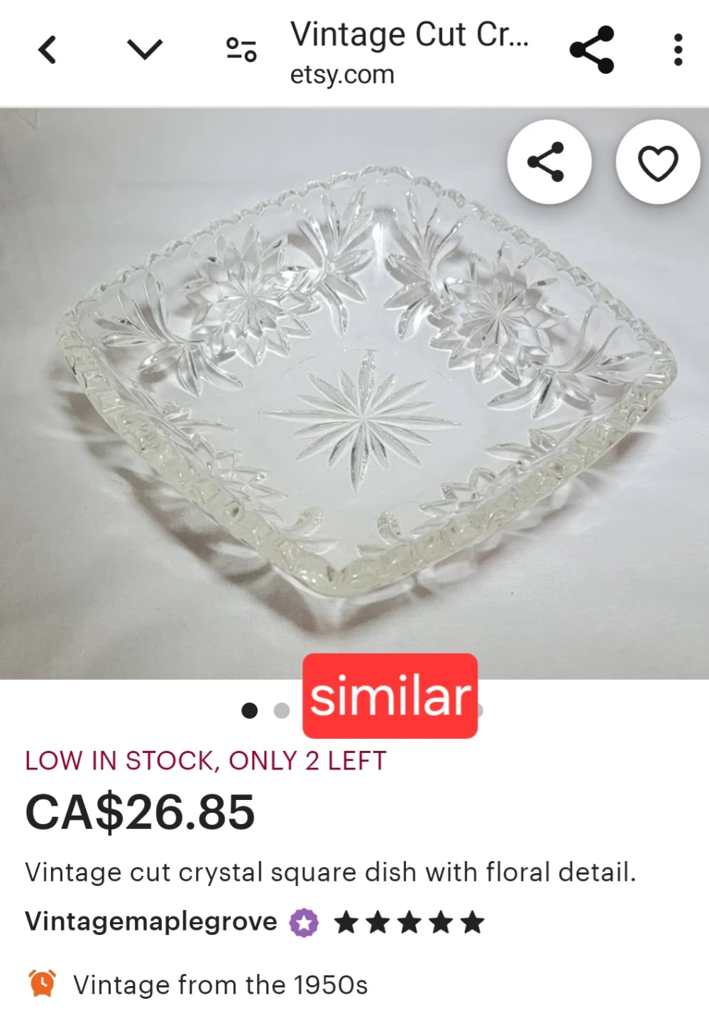 Vintage Cut Crystal Square Dish - photo 2