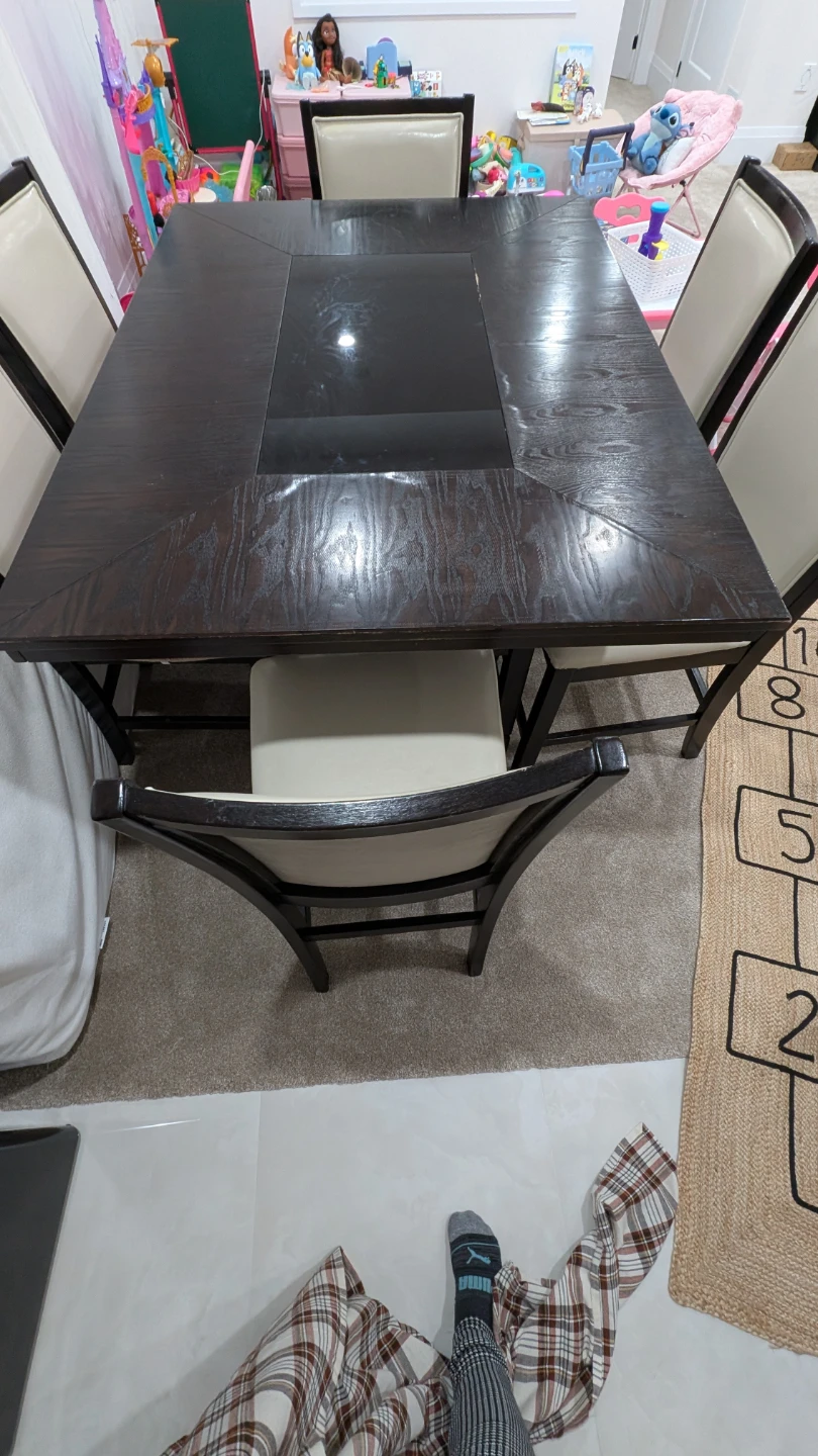 Dark Wood Dining Table with Black Glass Inlay - photo 4