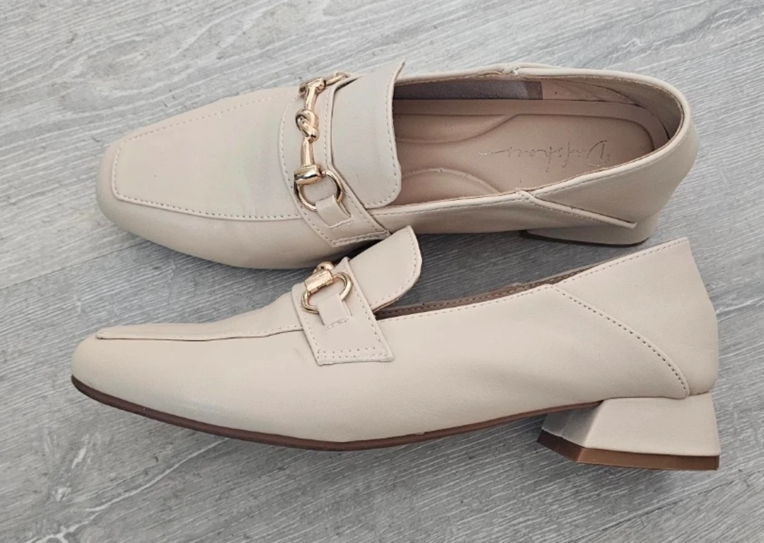 Beige Loafers with Gold Buckle - Women's Size 6 - photo 2