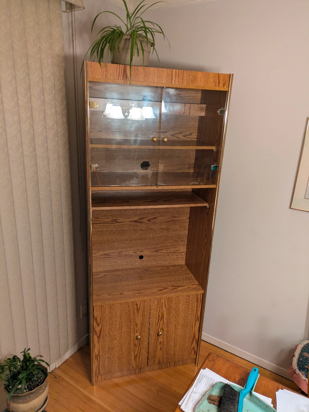 Vintage Wooden Display Cabinet with Glass Doors and light - photo 2