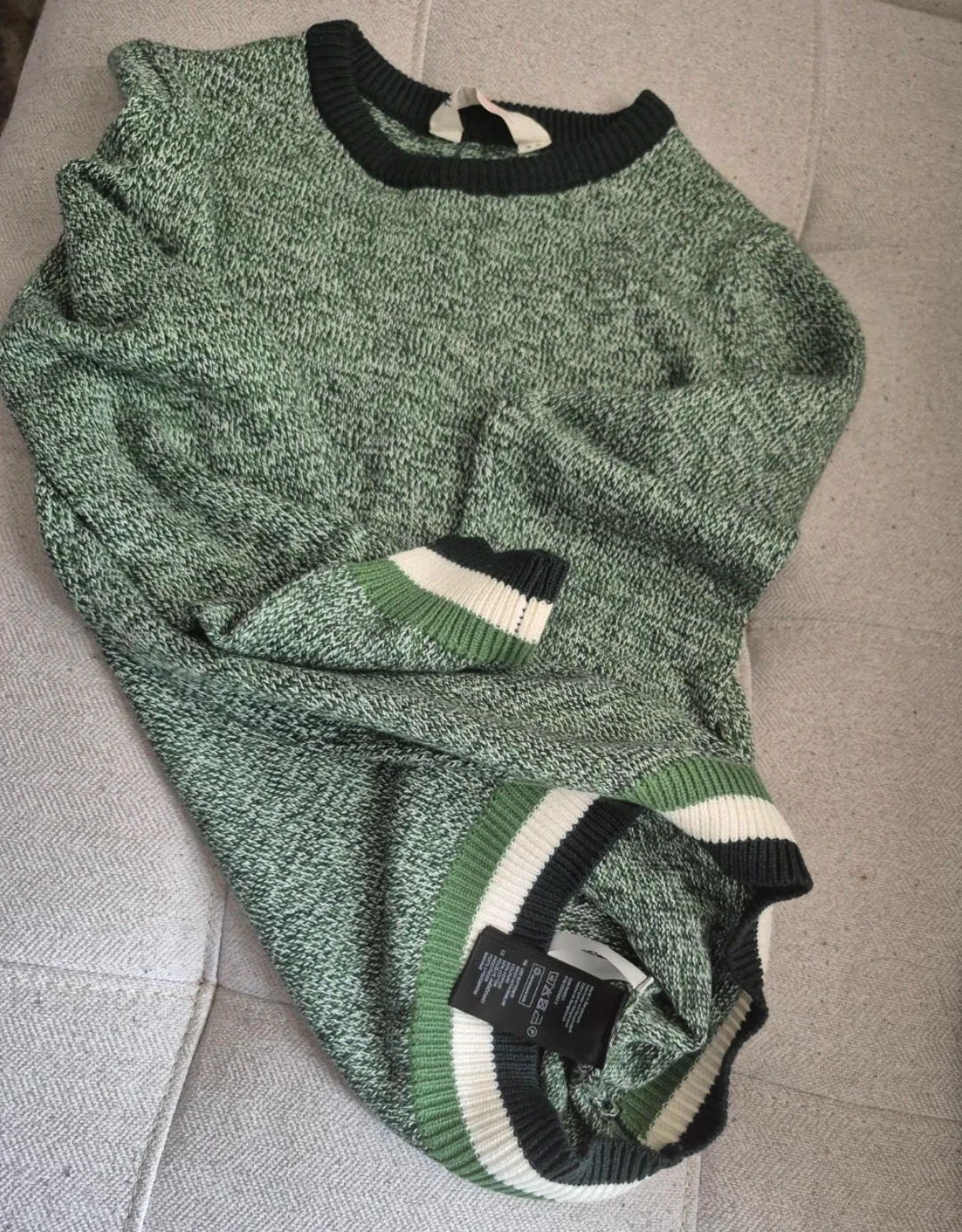 H&M Green & White Striped Knit Sweater - Kids Size 10-12Y