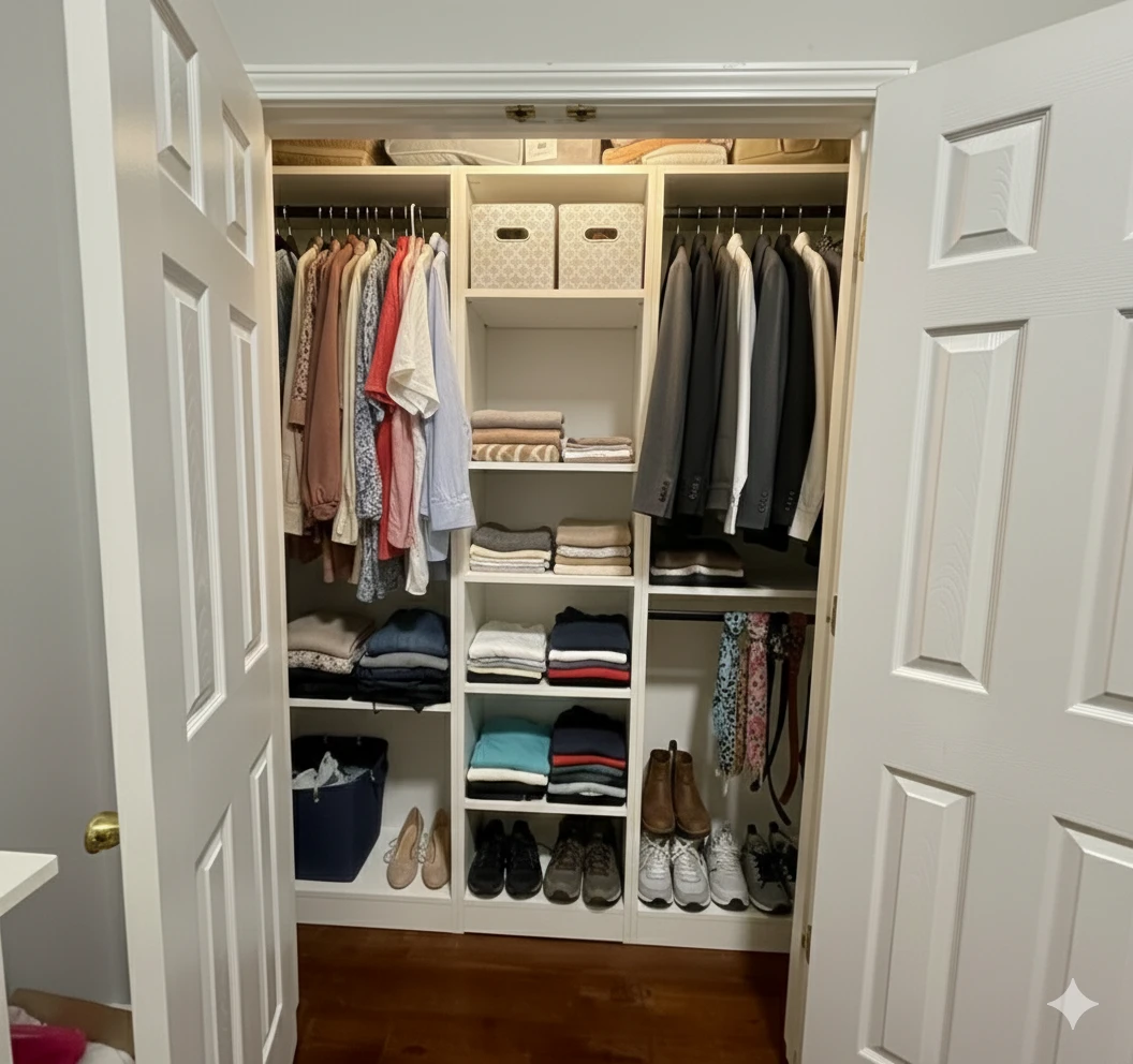 New Organized Closet with Clothing and Shoes