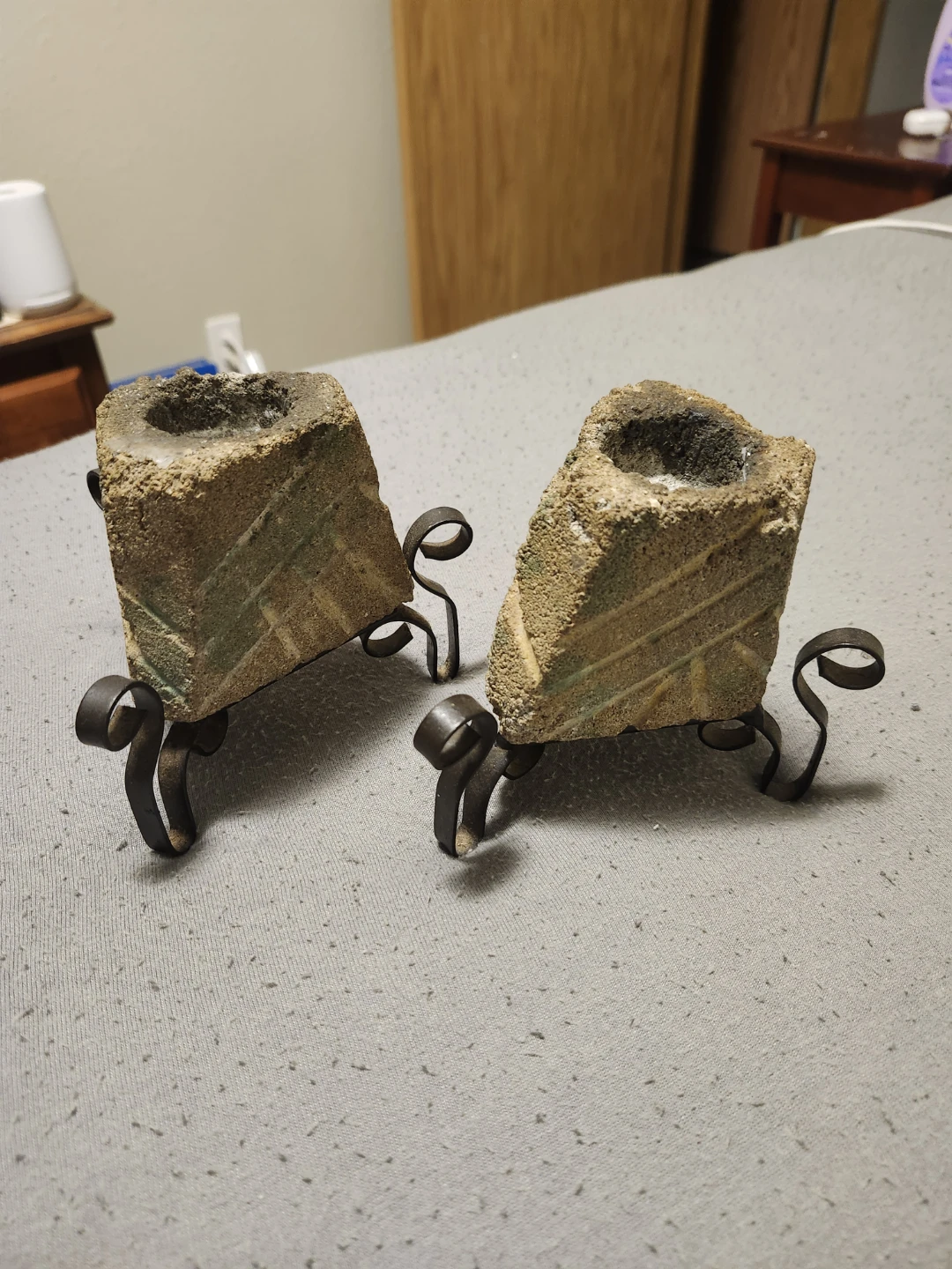 Pair of Pumice and Metal Tealight Holders - photo 2