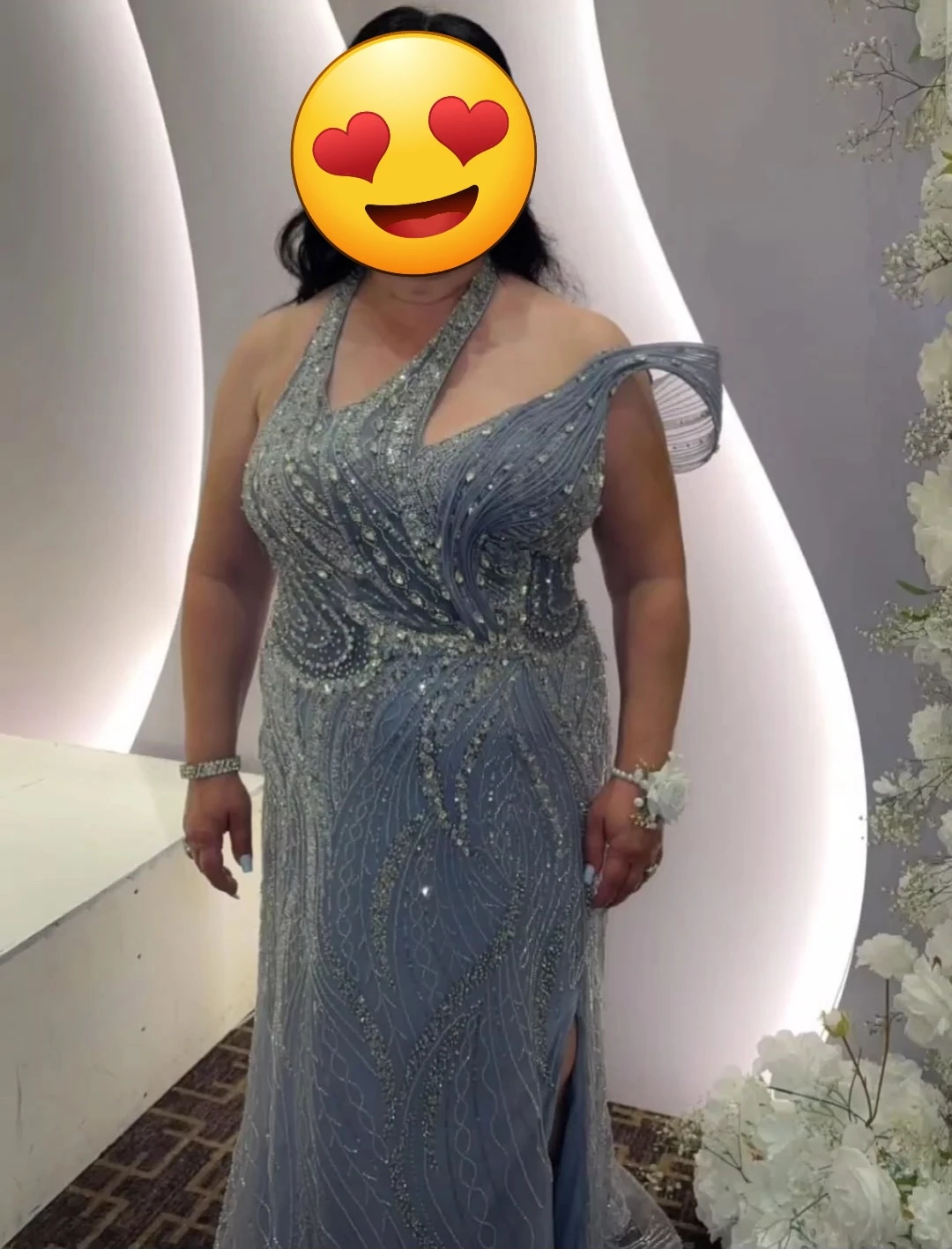 Grey Beaded Evening Gown 🏆