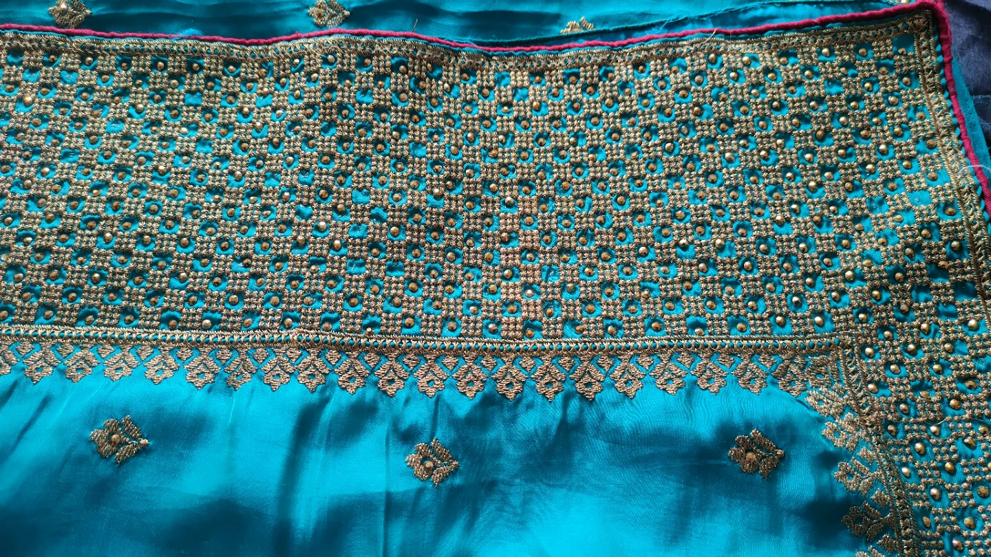 Turquoise Saree with Embellished Blouse - photo 4