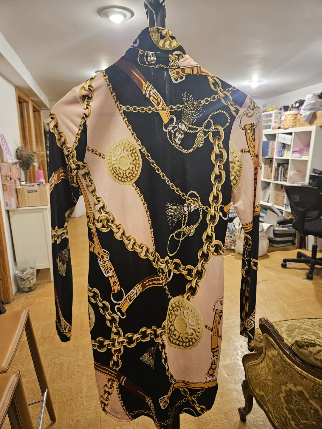 TIMING Chain Print Button-Up Shirt Dress - Size S - photo 2