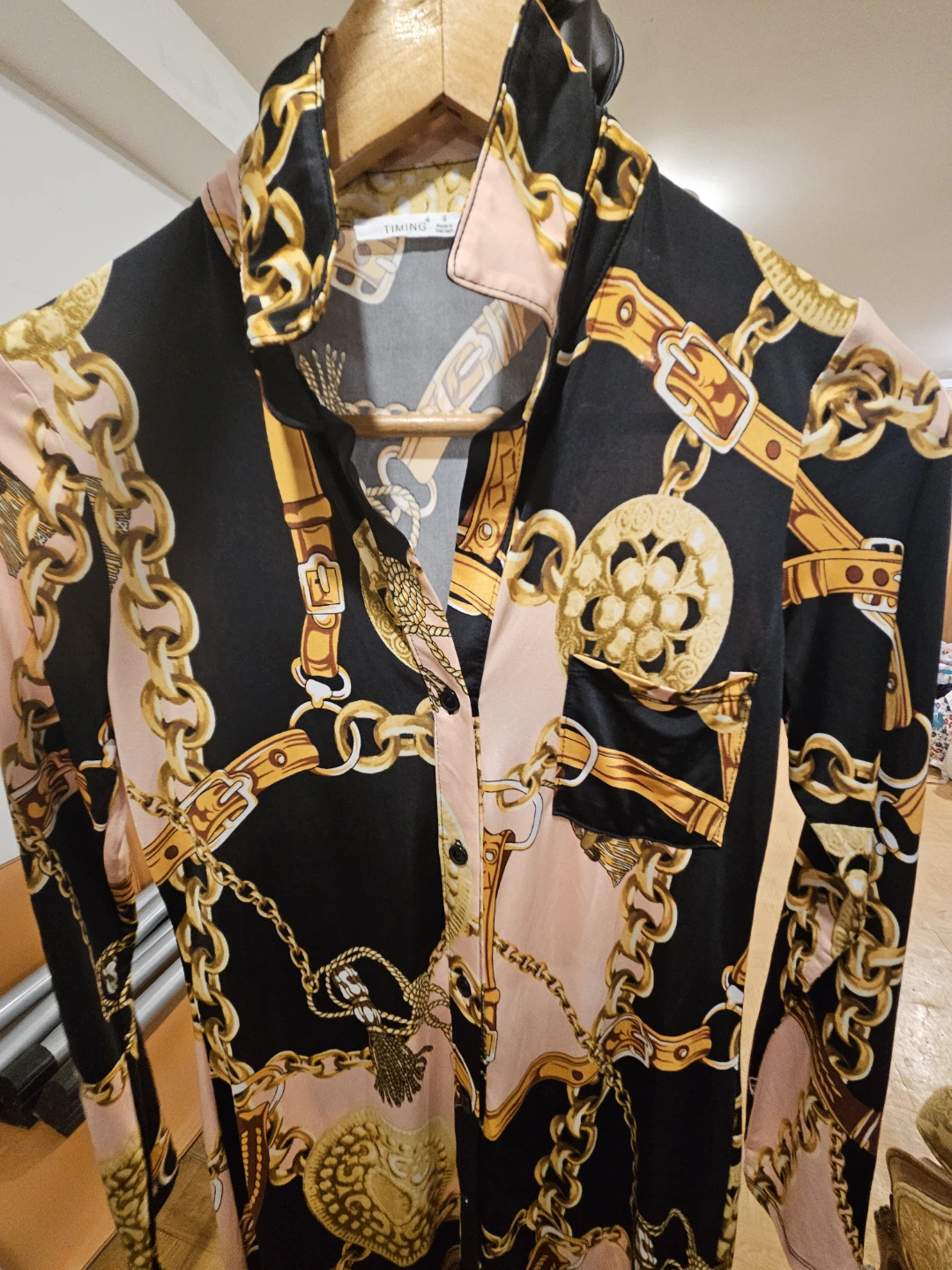 TIMING Chain Print Button-Up Shirt Dress - Size S - photo 3