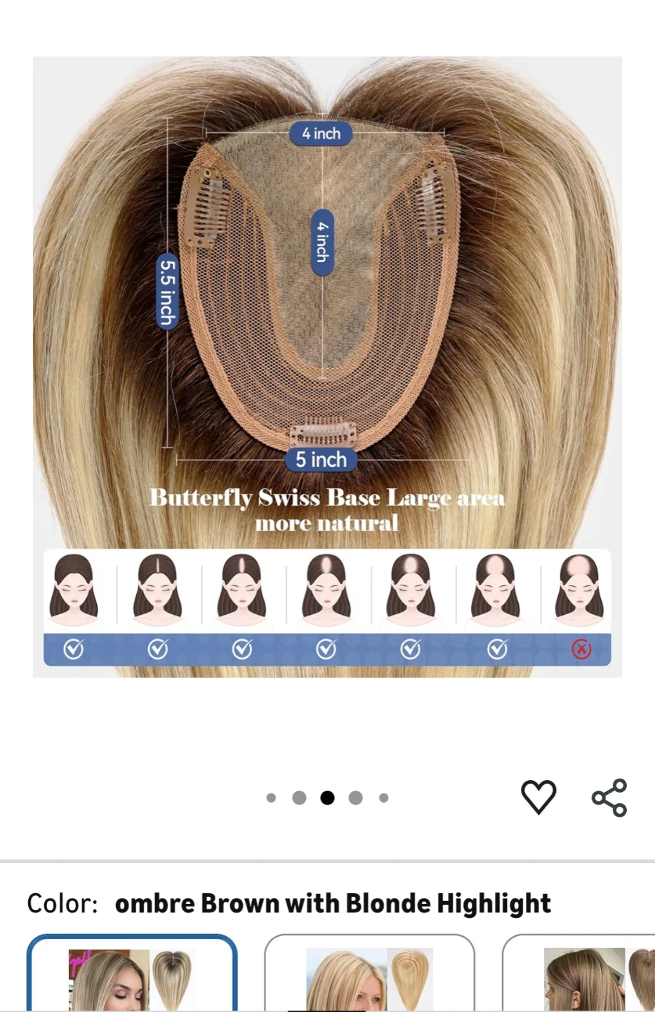 (Haircube) Ombre Brown Blonde Highlight Hair Topper 14 Inch - photo 3