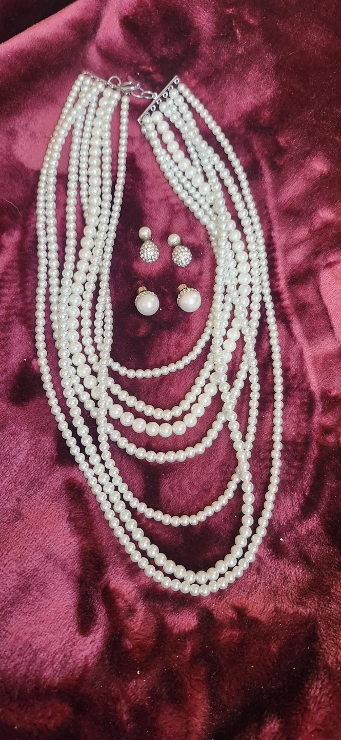 Multi-strand Pearl Necklace and Earring Set