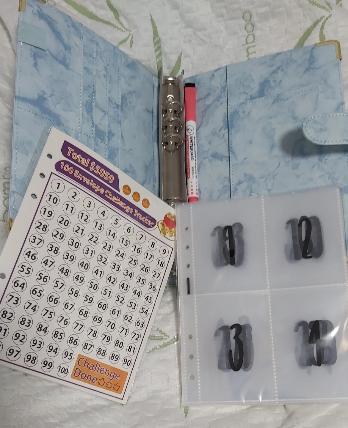 100 Envelope Savings Challenge Binder (blue -1) with marker - photo 2